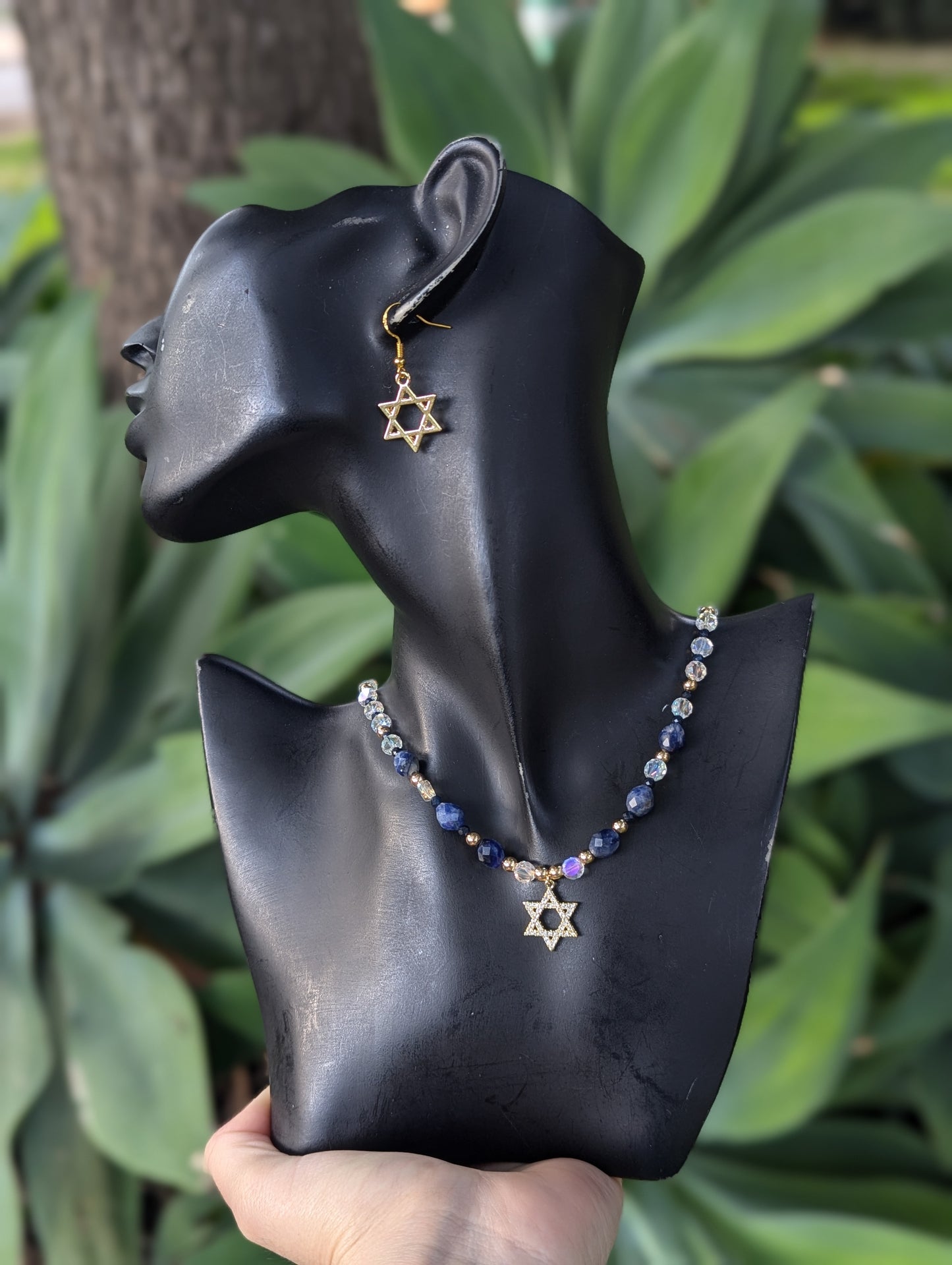 Sodalite Gemstones & Zirconia Magen David Set