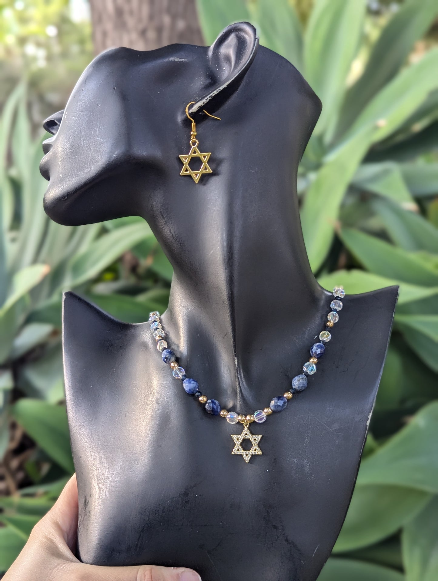 Sodalite Gemstones & Zirconia Magen David Set