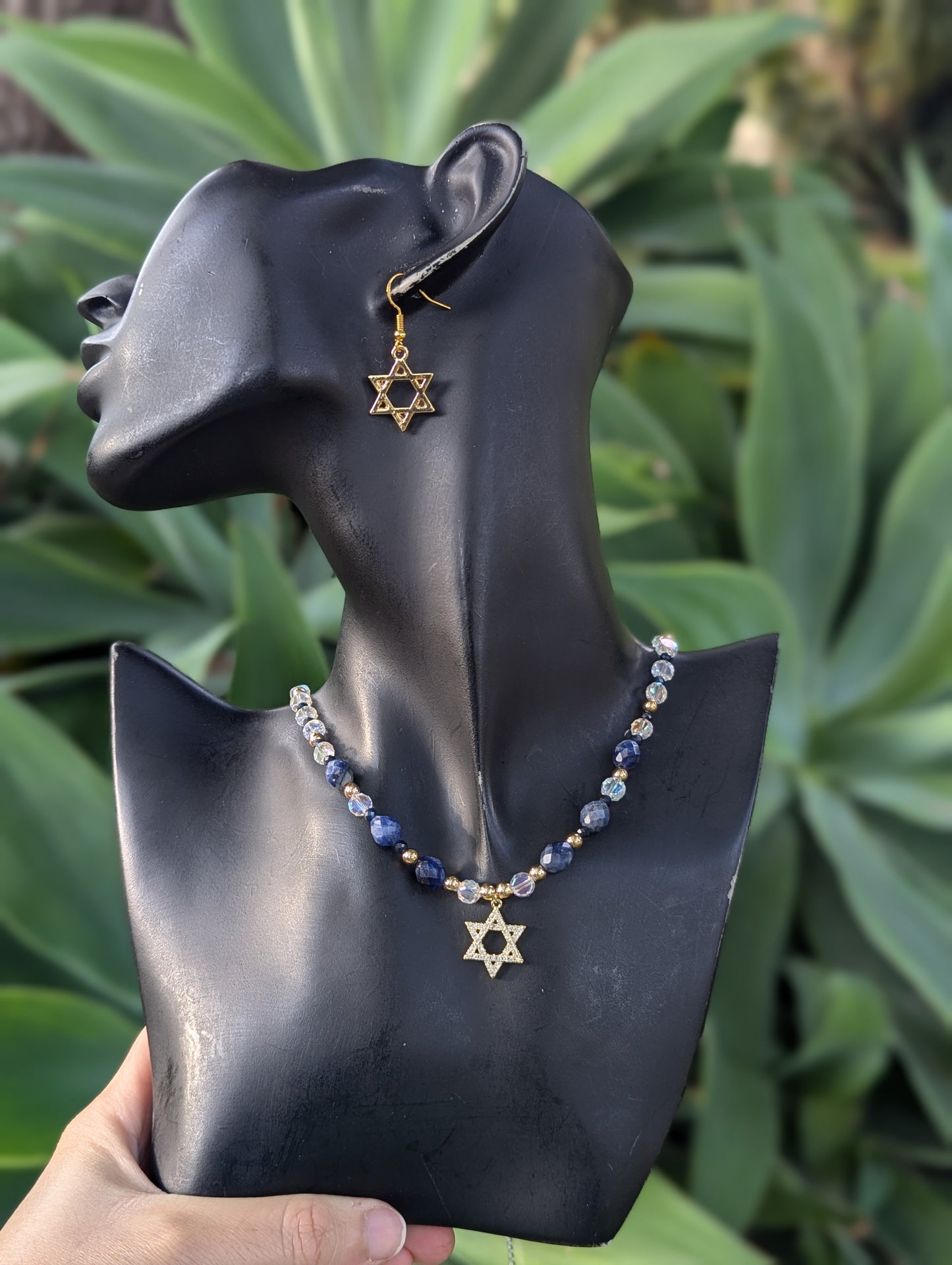 Sodalite Gemstones & Zirconia Magen David Set