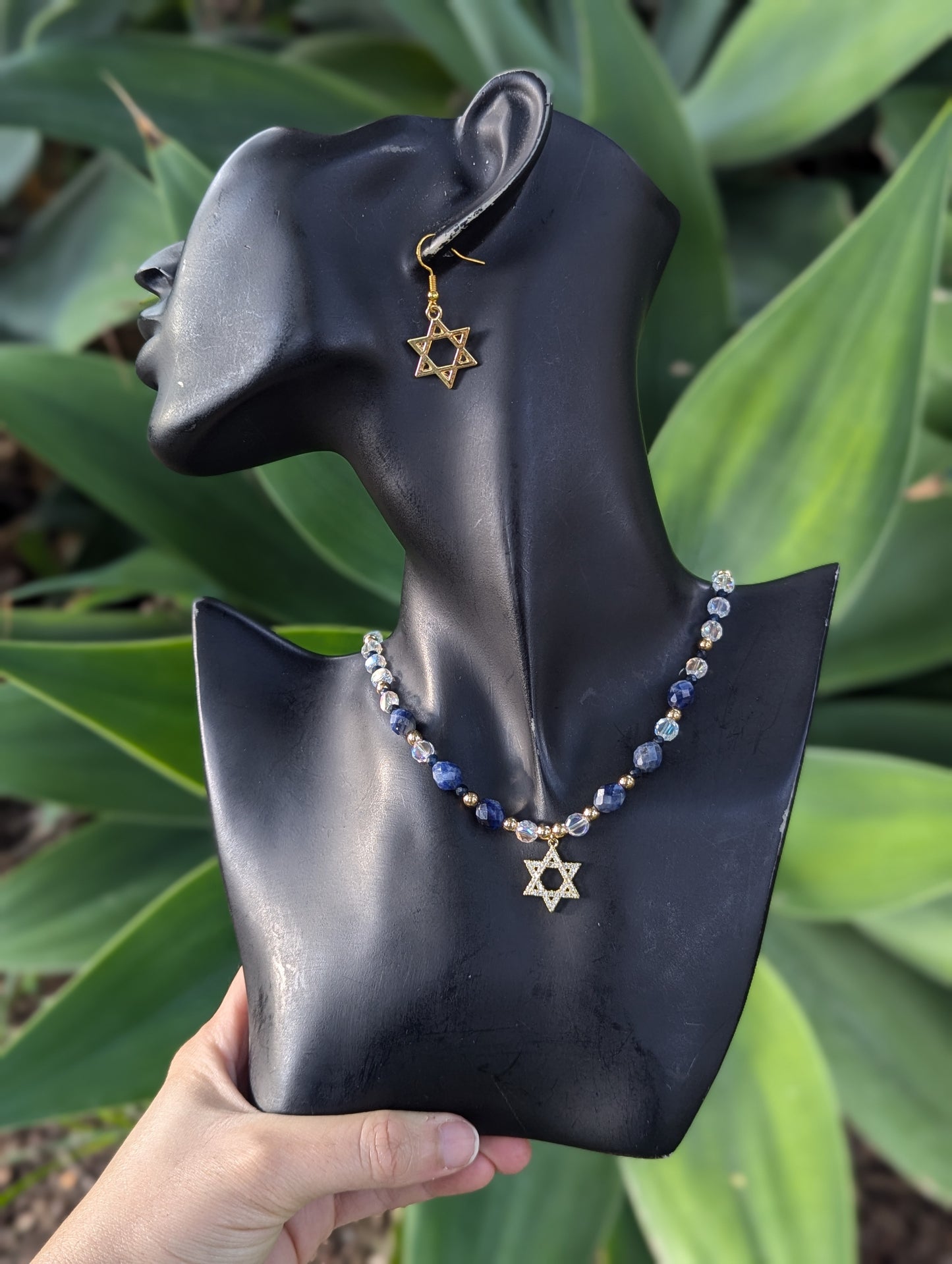 Sodalite Gemstones & Zirconia Magen David Set