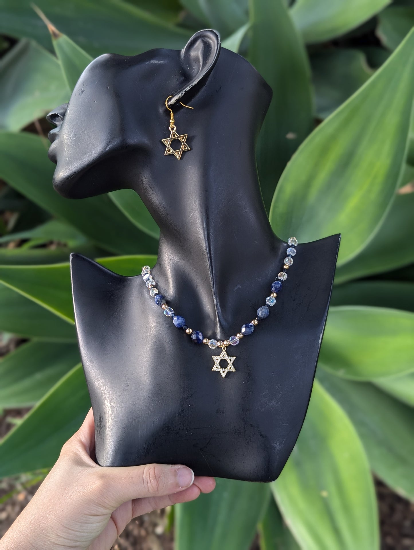 Sodalite Gemstones & Zirconia Magen David Set