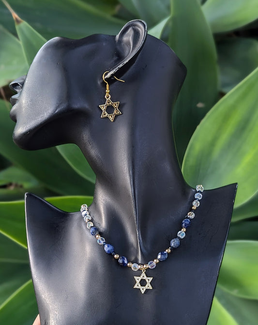 Sodalite Gemstones & Zirconia Magen David Set