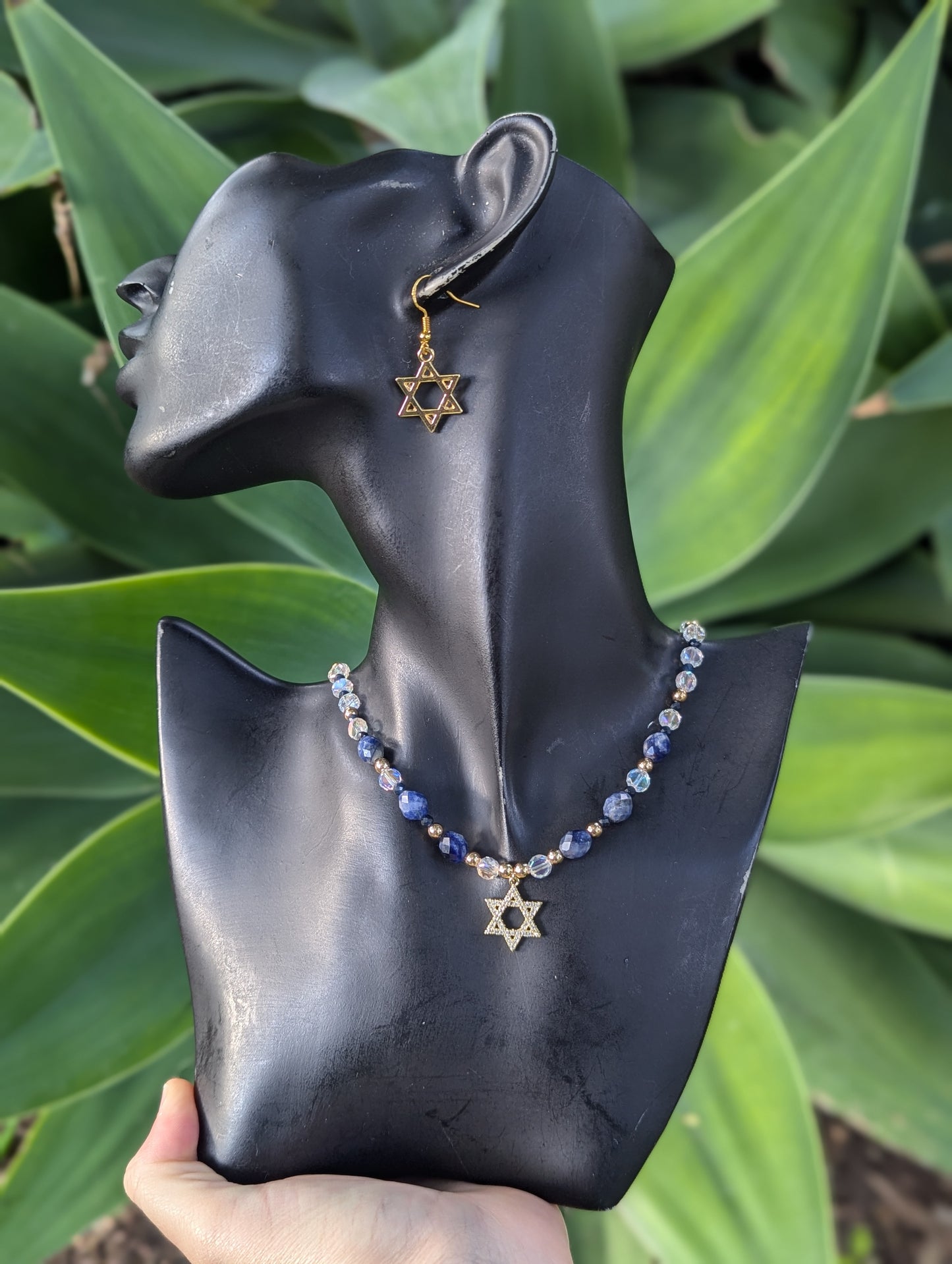 Sodalite Gemstones & Zirconia Magen David Set