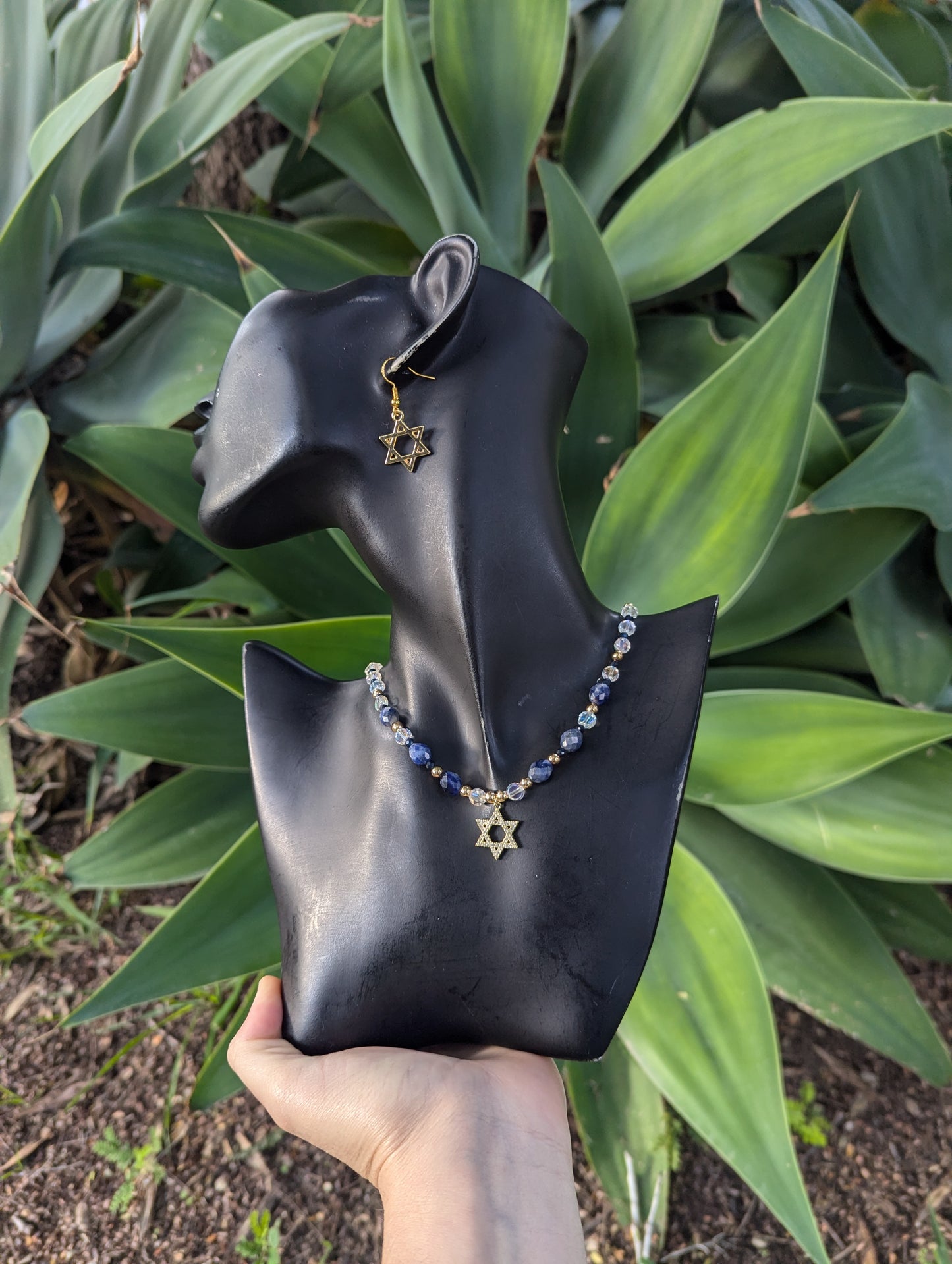 Sodalite Gemstones & Zirconia Magen David Set