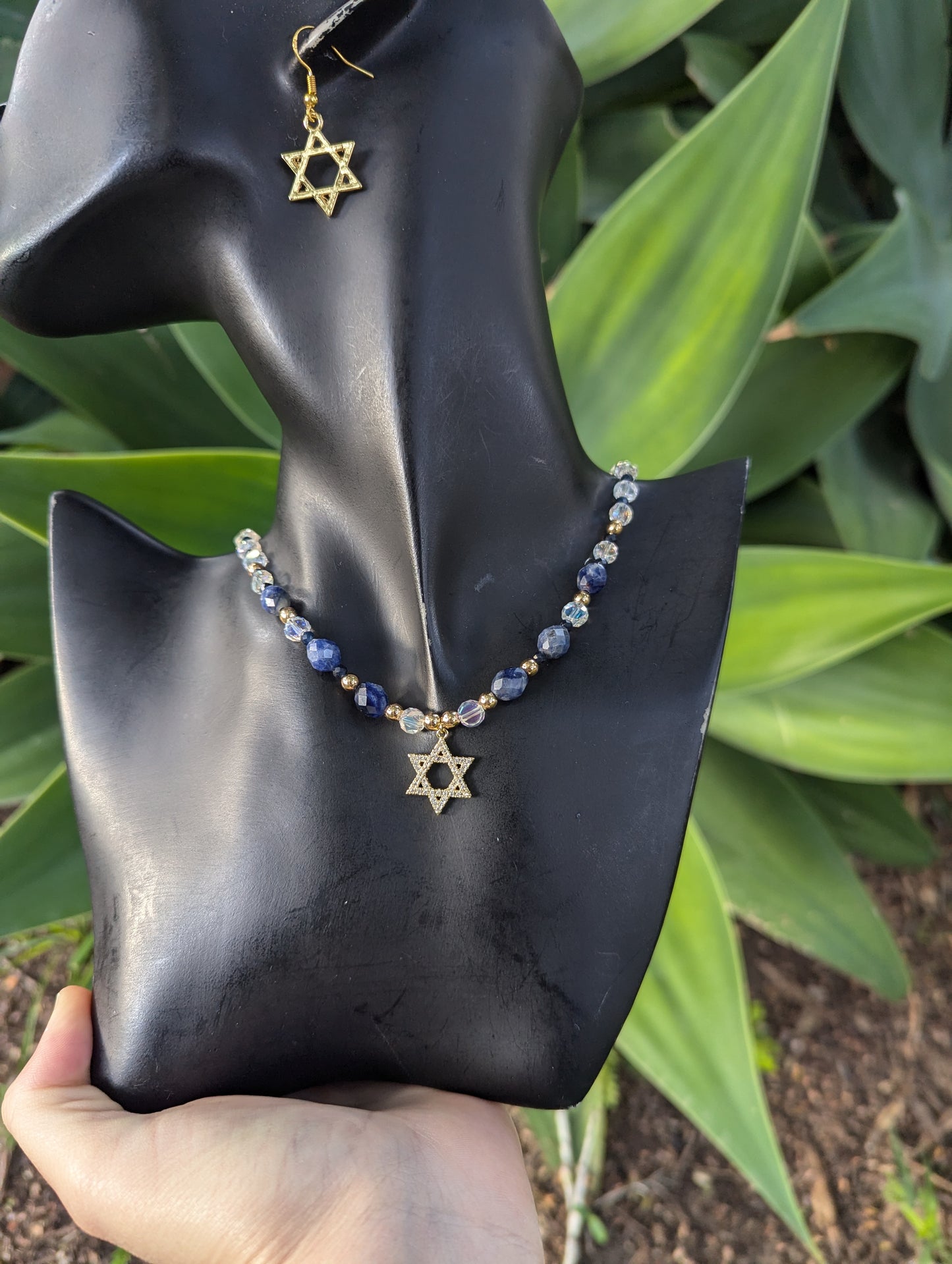 Sodalite Gemstones & Zirconia Magen David Set