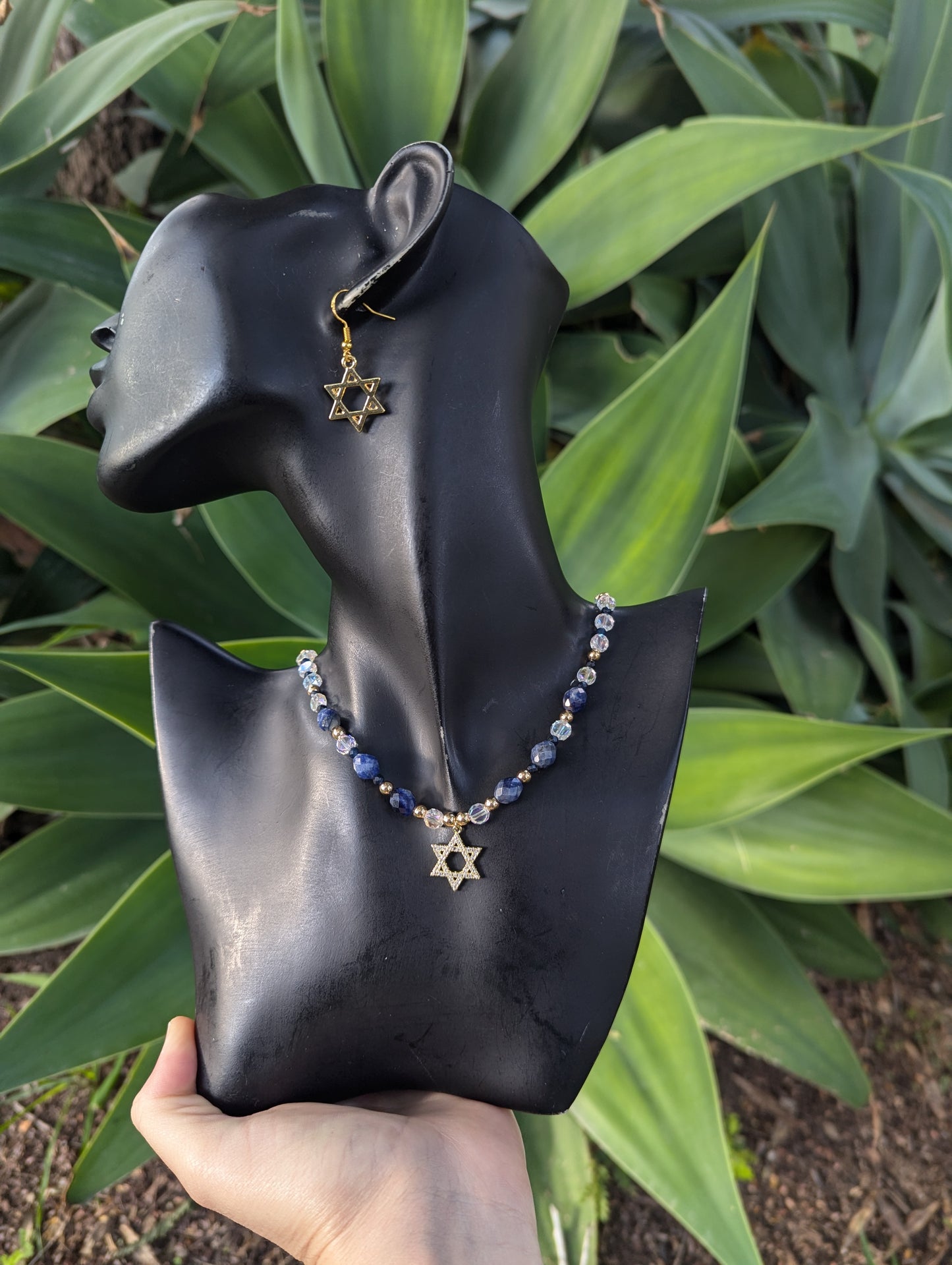 Sodalite Gemstones & Zirconia Magen David Set