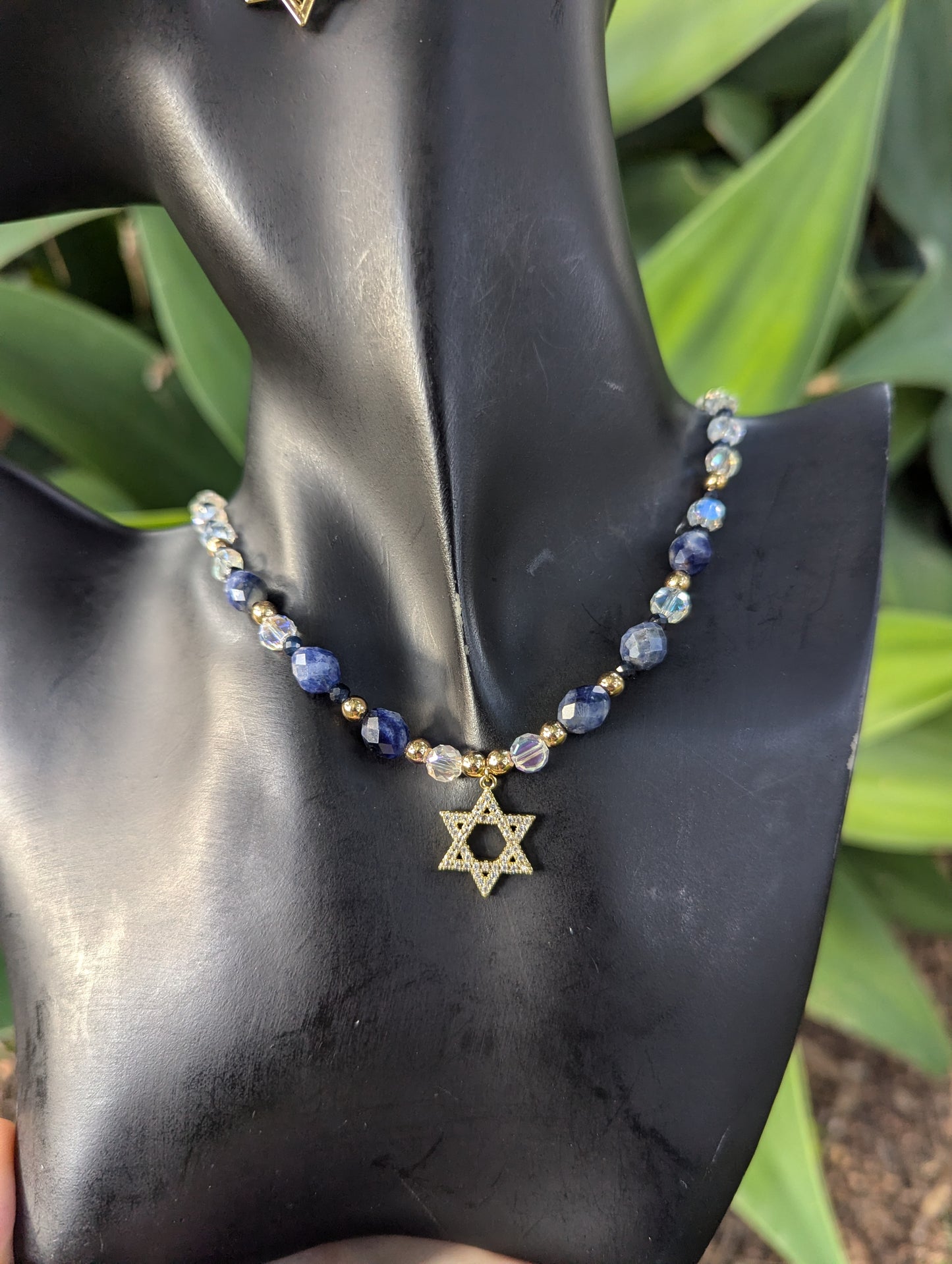 Sodalite Gemstones & Zirconia Magen David Set