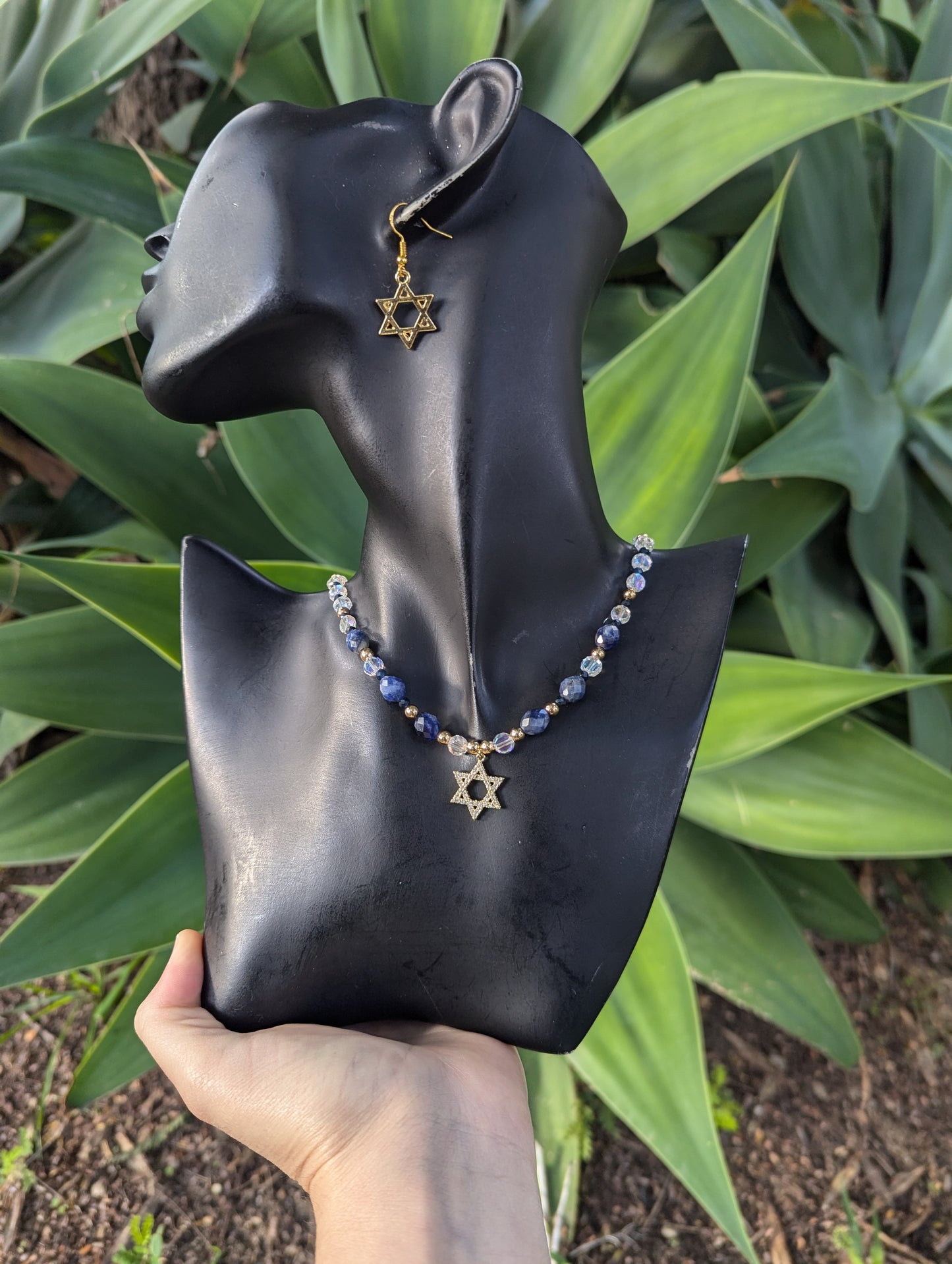 Sodalite Gemstones & Zirconia Magen David Set