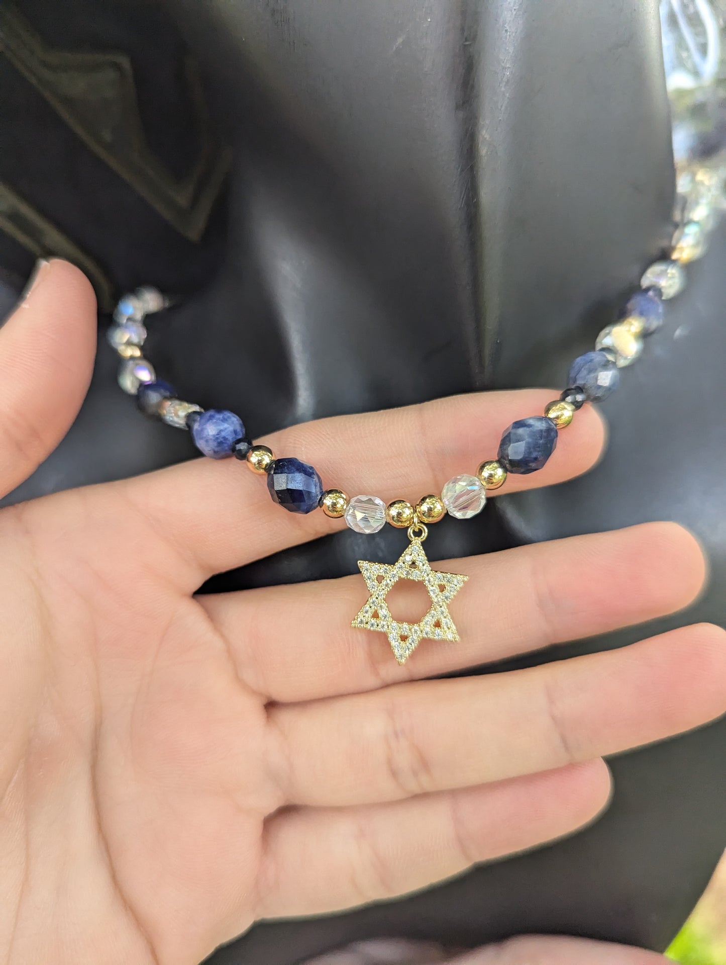 Sodalite Gemstones & Zirconia Magen David Set