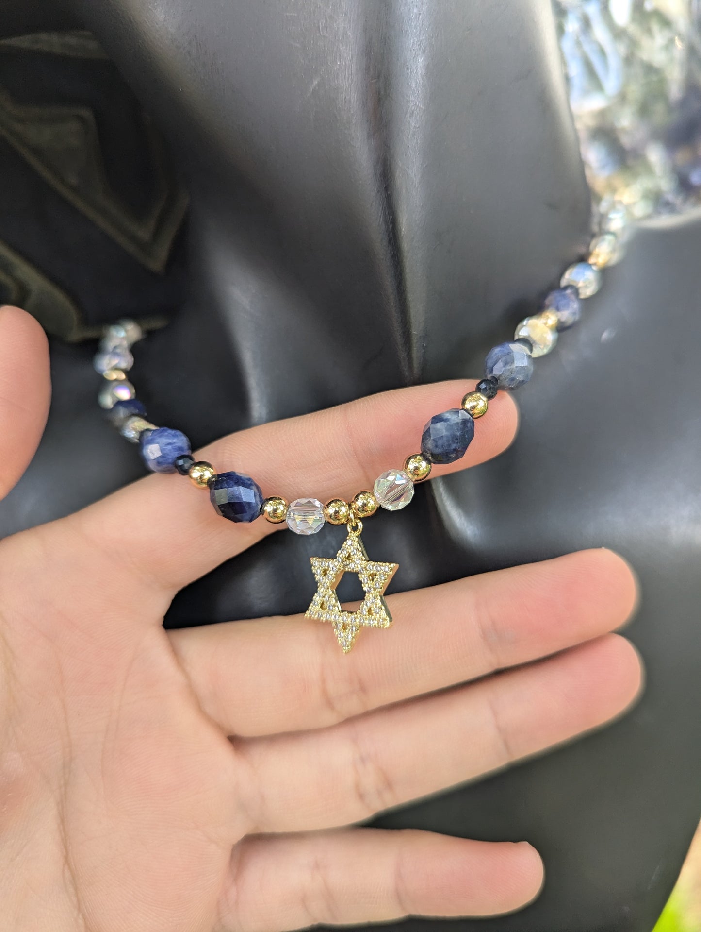 Sodalite Gemstones & Zirconia Magen David Set