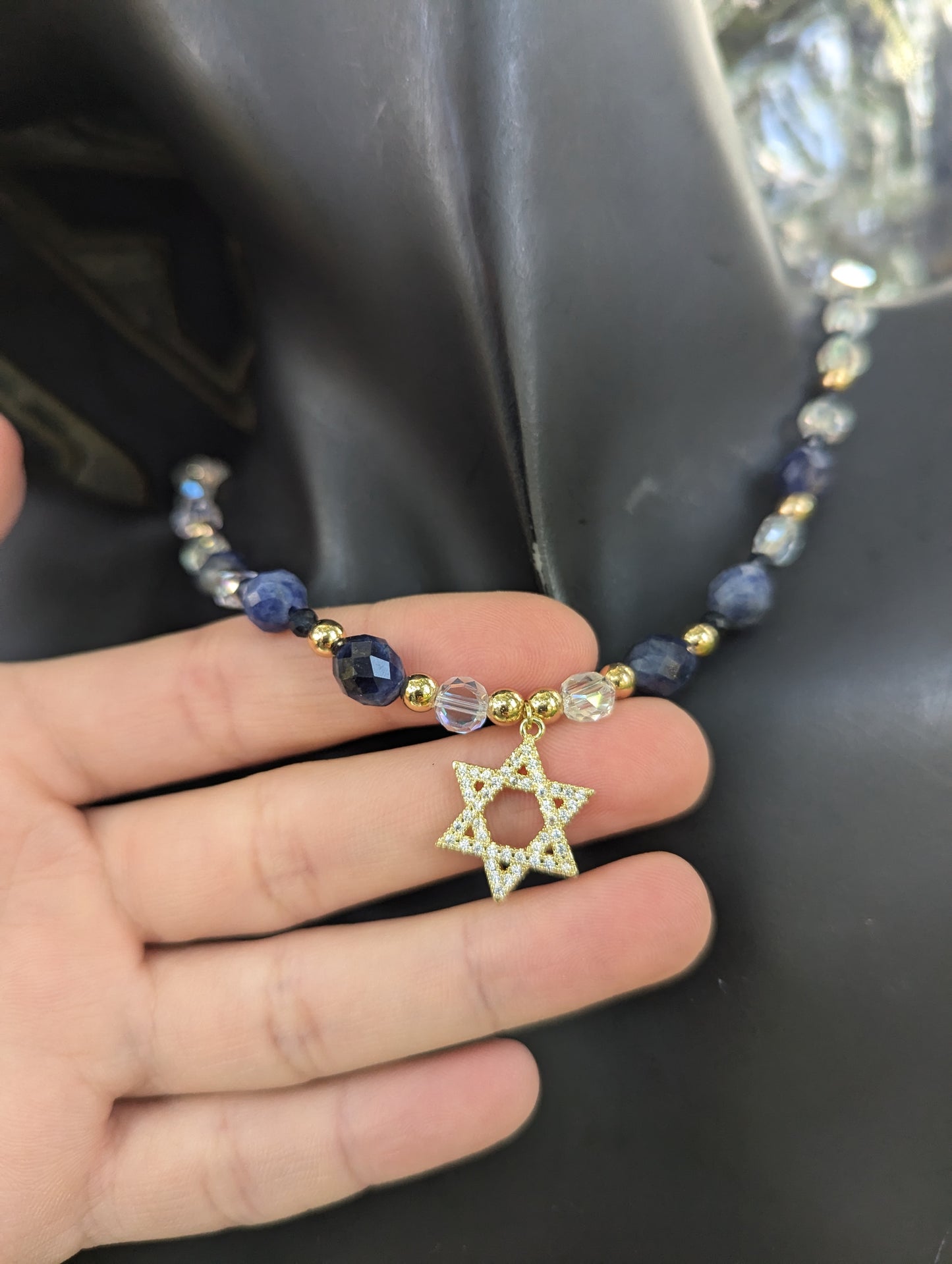 Sodalite Gemstones & Zirconia Magen David Set