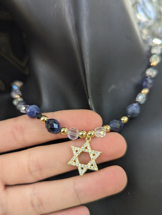 Sodalite Gemstones & Zirconia Magen David Set