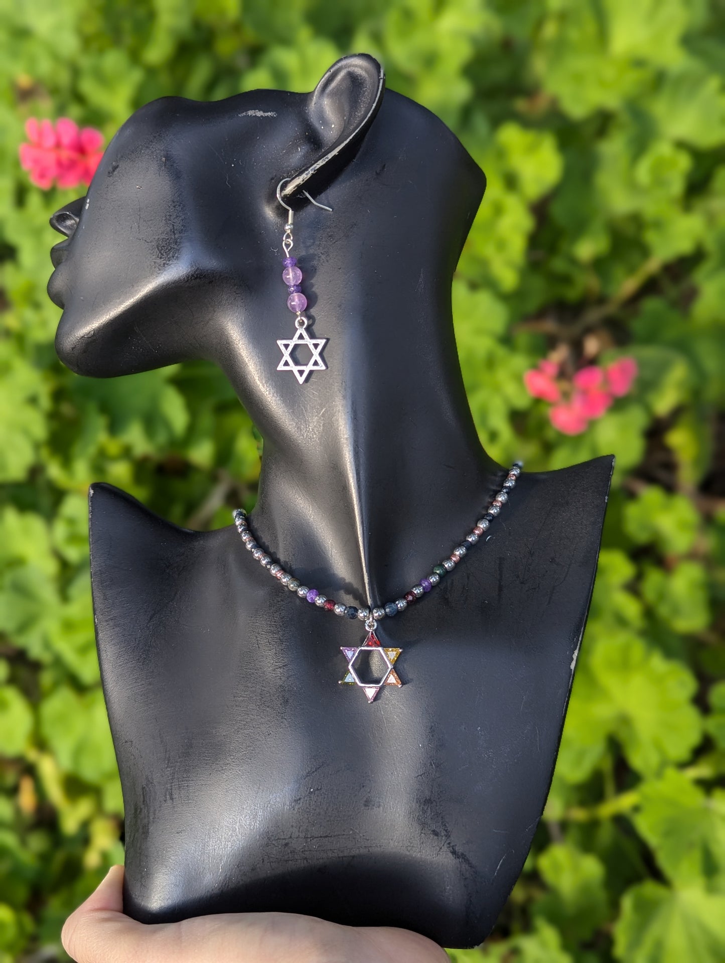 Sodalite Gemstones & Zirconia Magen David Set