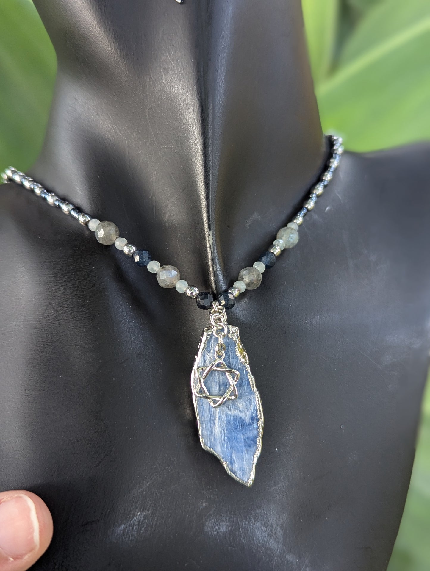 Blue Calcite, Sapphire, Labradorite & Sterling Silver Magen David