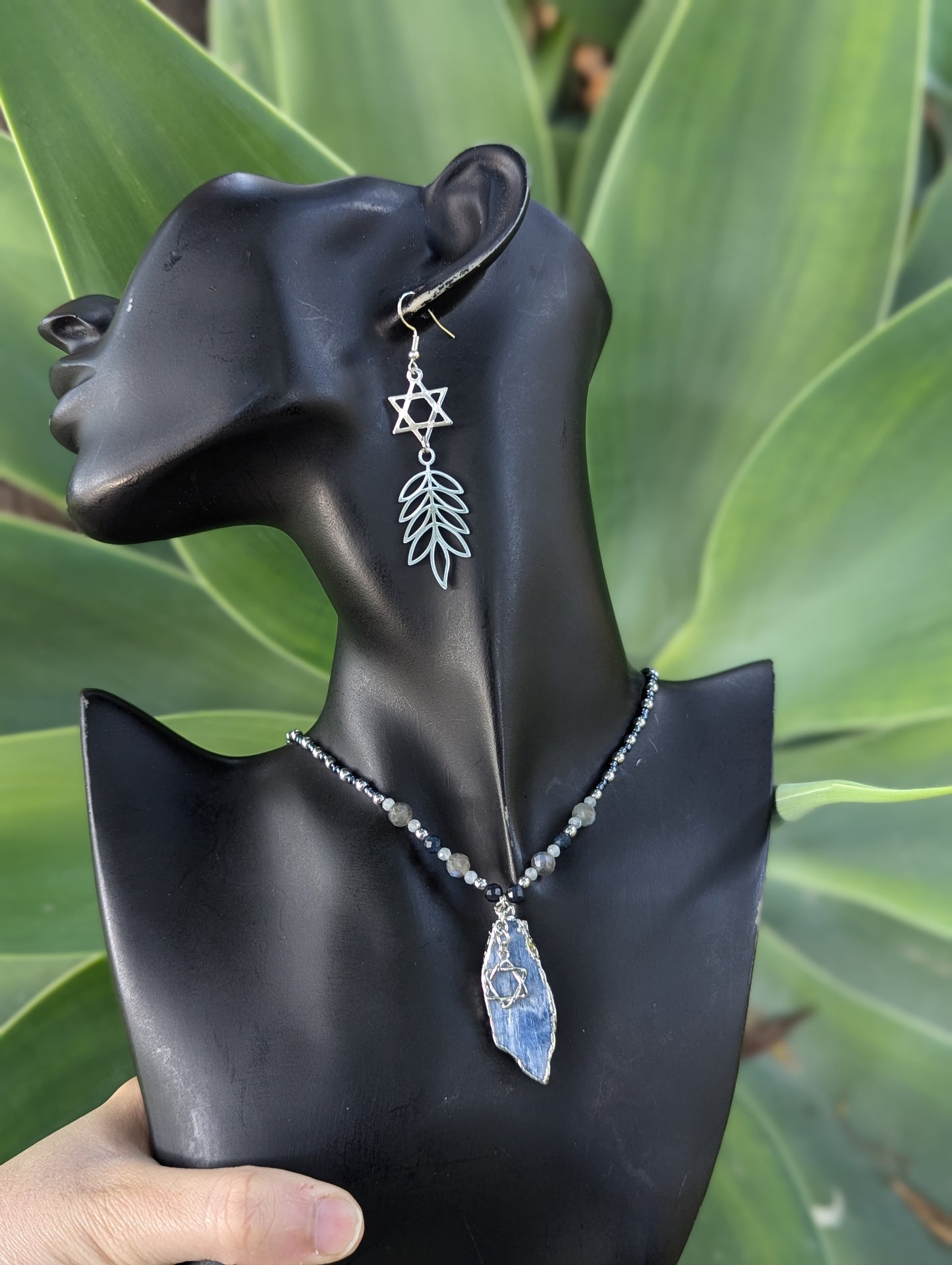 Blue Calcite, Sapphire, Labradorite & Sterling Silver Magen David