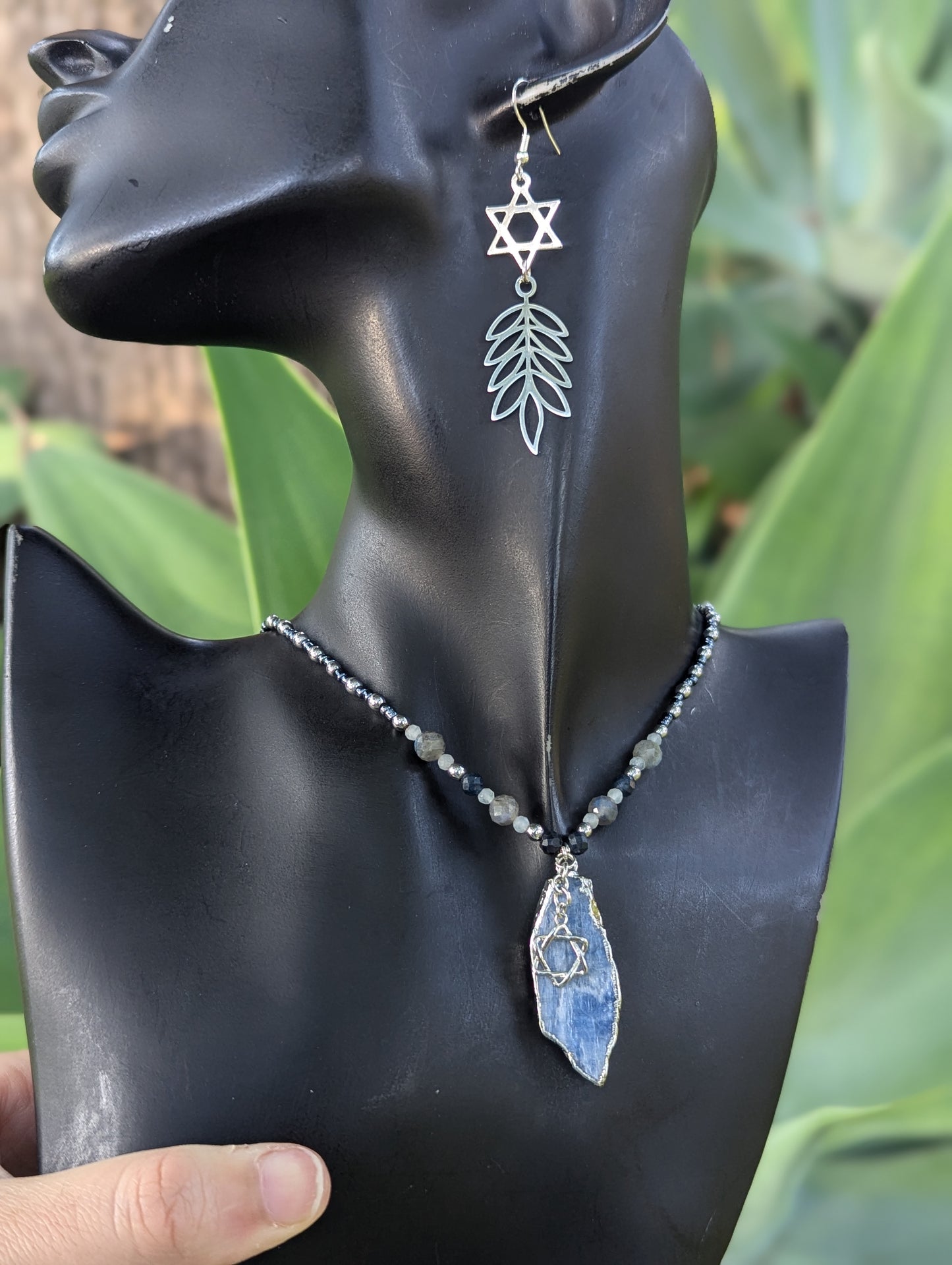 Blue Calcite, Sapphire, Labradorite & Sterling Silver Magen David