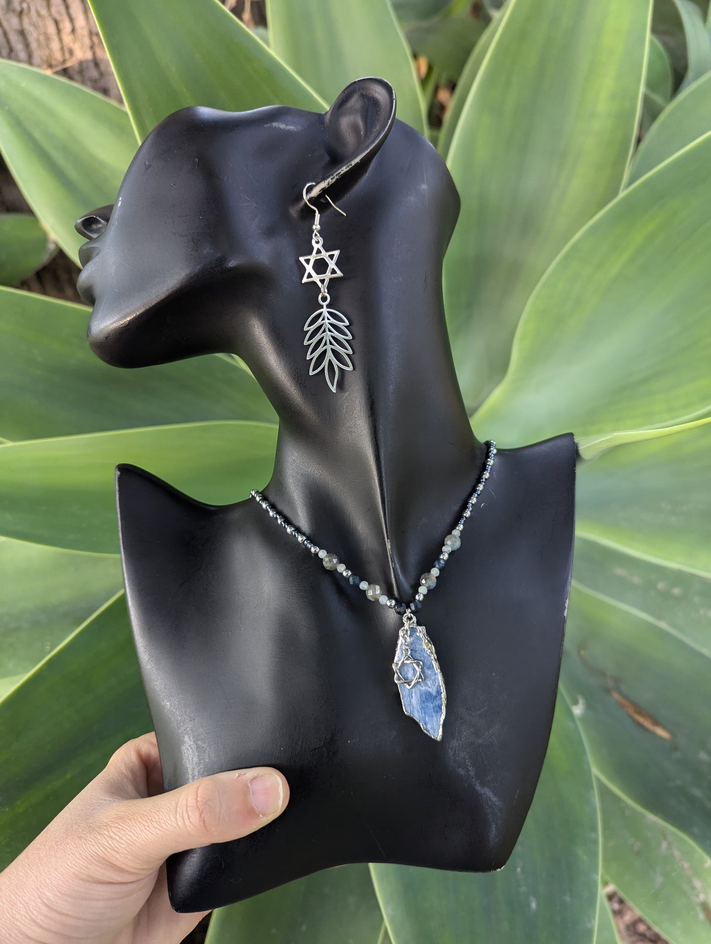 Blue Calcite, Sapphire, Labradorite & Sterling Silver Magen David