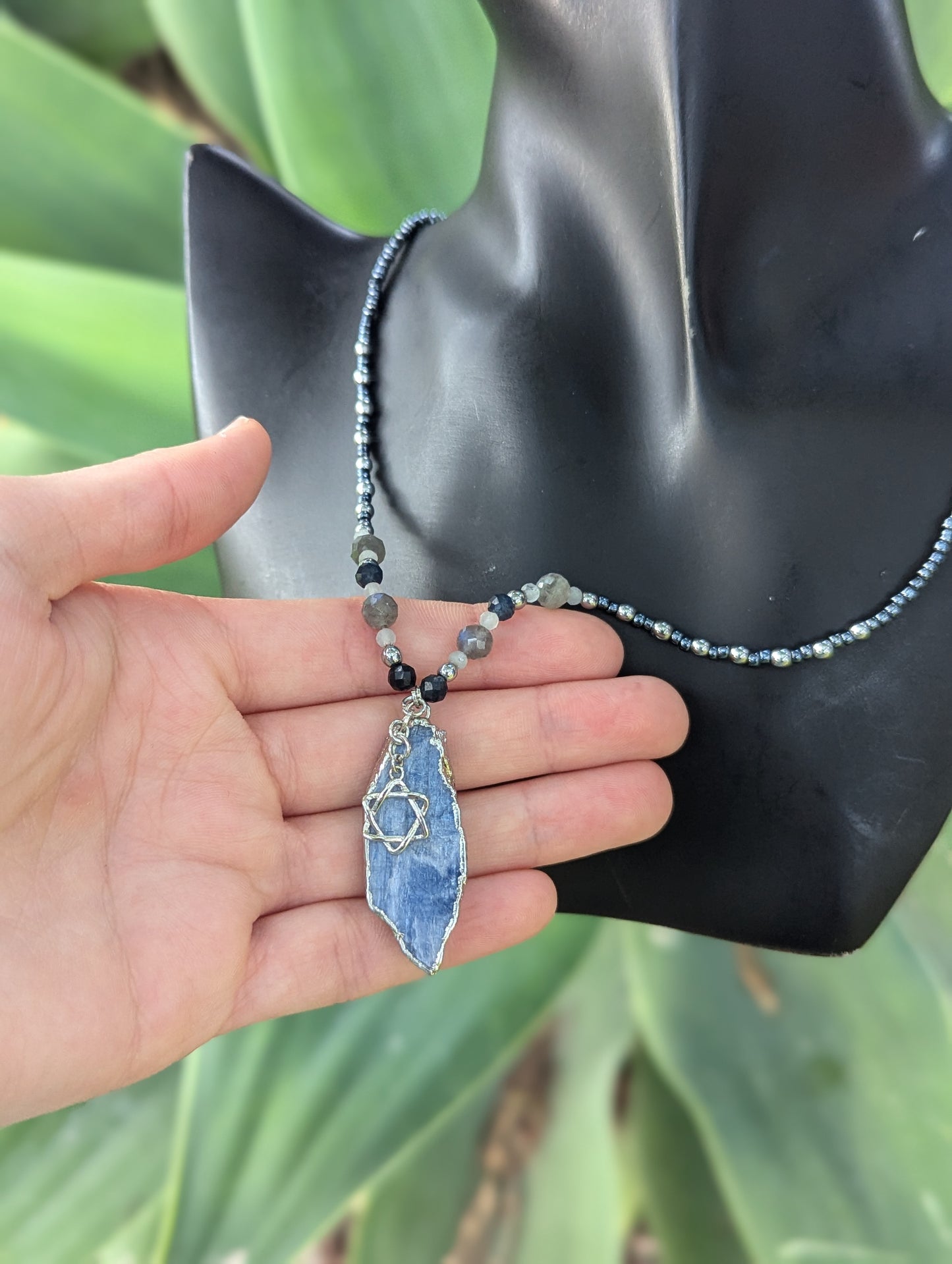 Blue Calcite, Sapphire, Labradorite & Sterling Silver Magen David