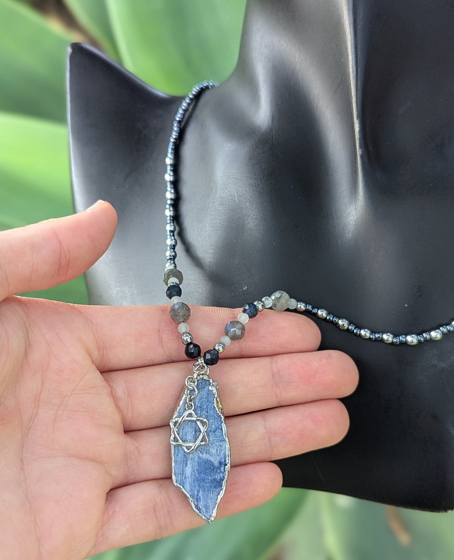 Blue Calcite, Sapphire, Labradorite & Sterling Silver Magen David