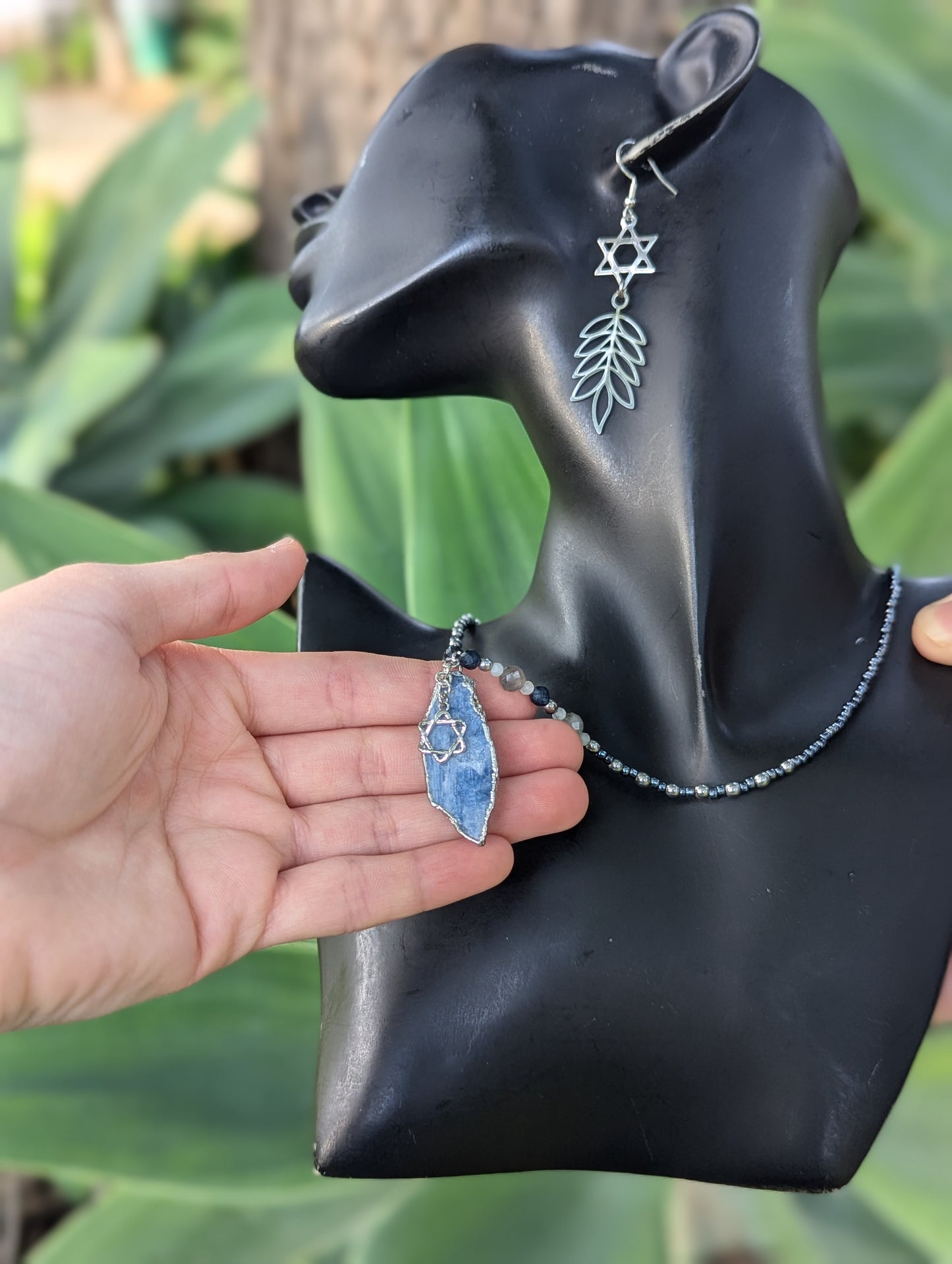 Blue Calcite, Sapphire, Labradorite & Sterling Silver Magen David