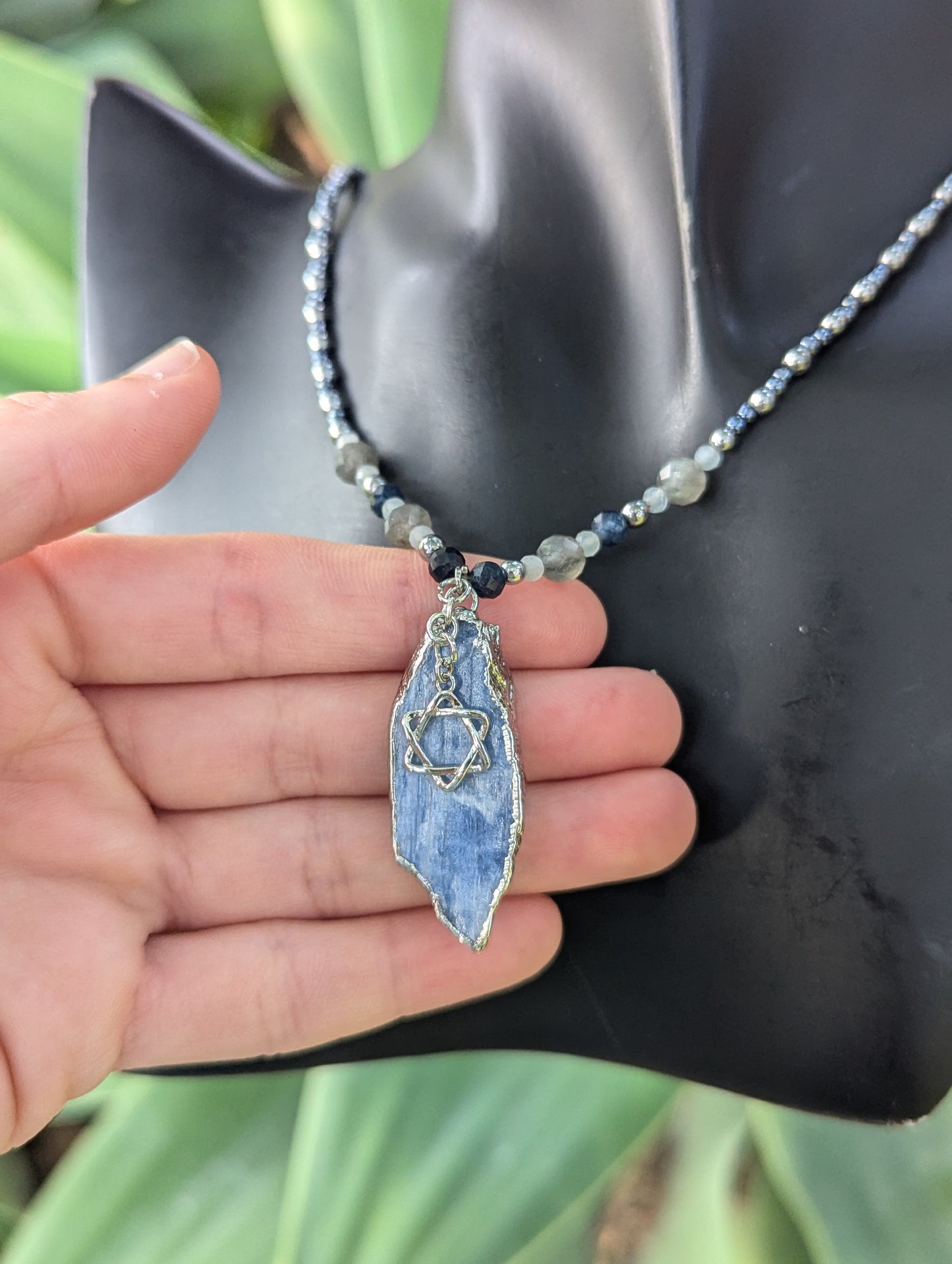 Blue Calcite, Sapphire, Labradorite & Sterling Silver Magen David