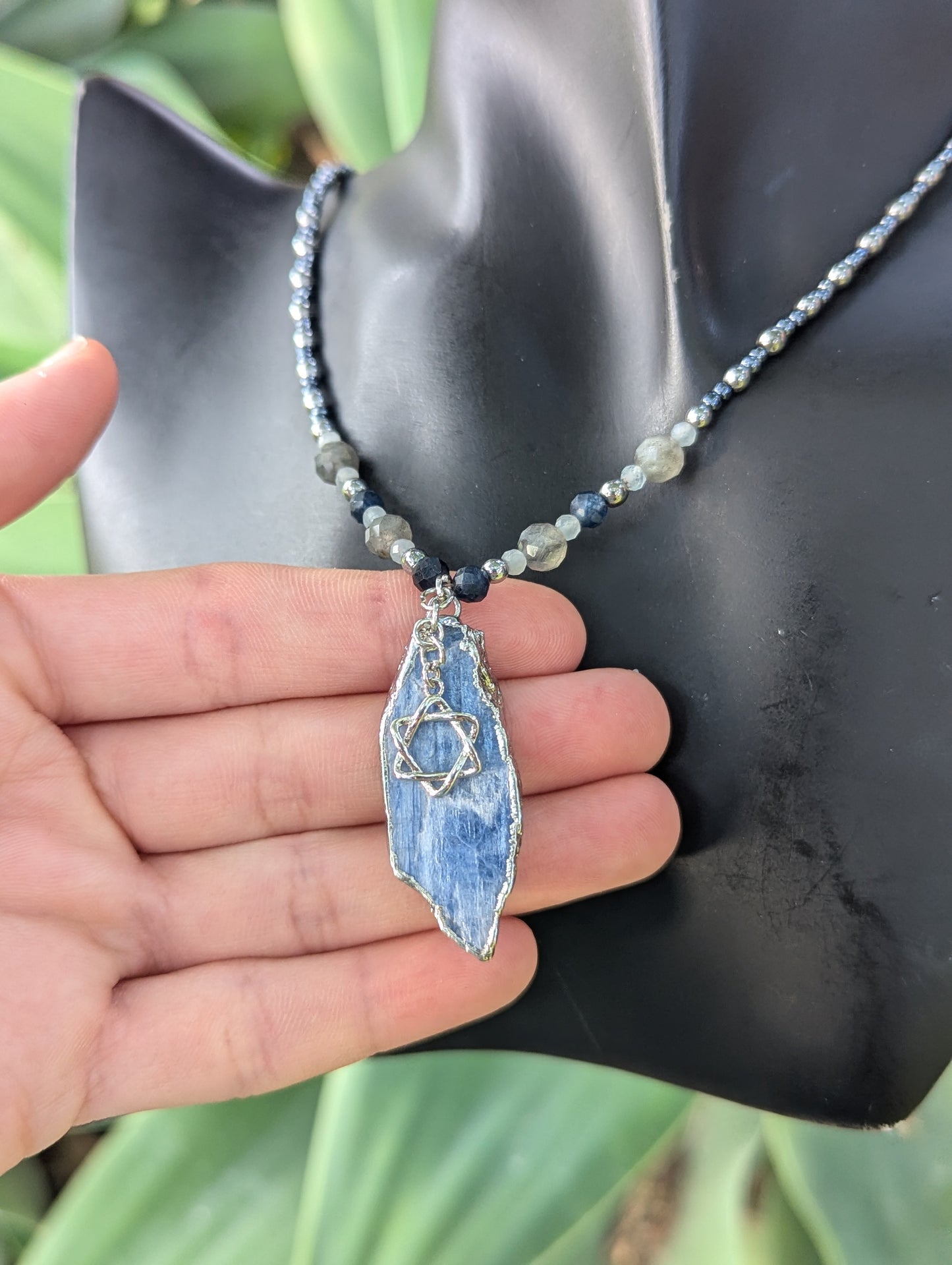 Blue Calcite, Sapphire, Labradorite & Sterling Silver Magen David