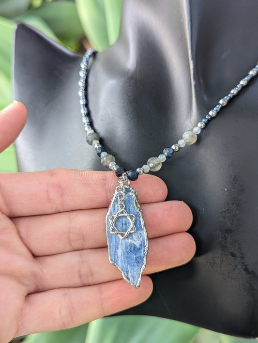 Blue Calcite, Sapphire, Labradorite & Sterling Silver Magen David