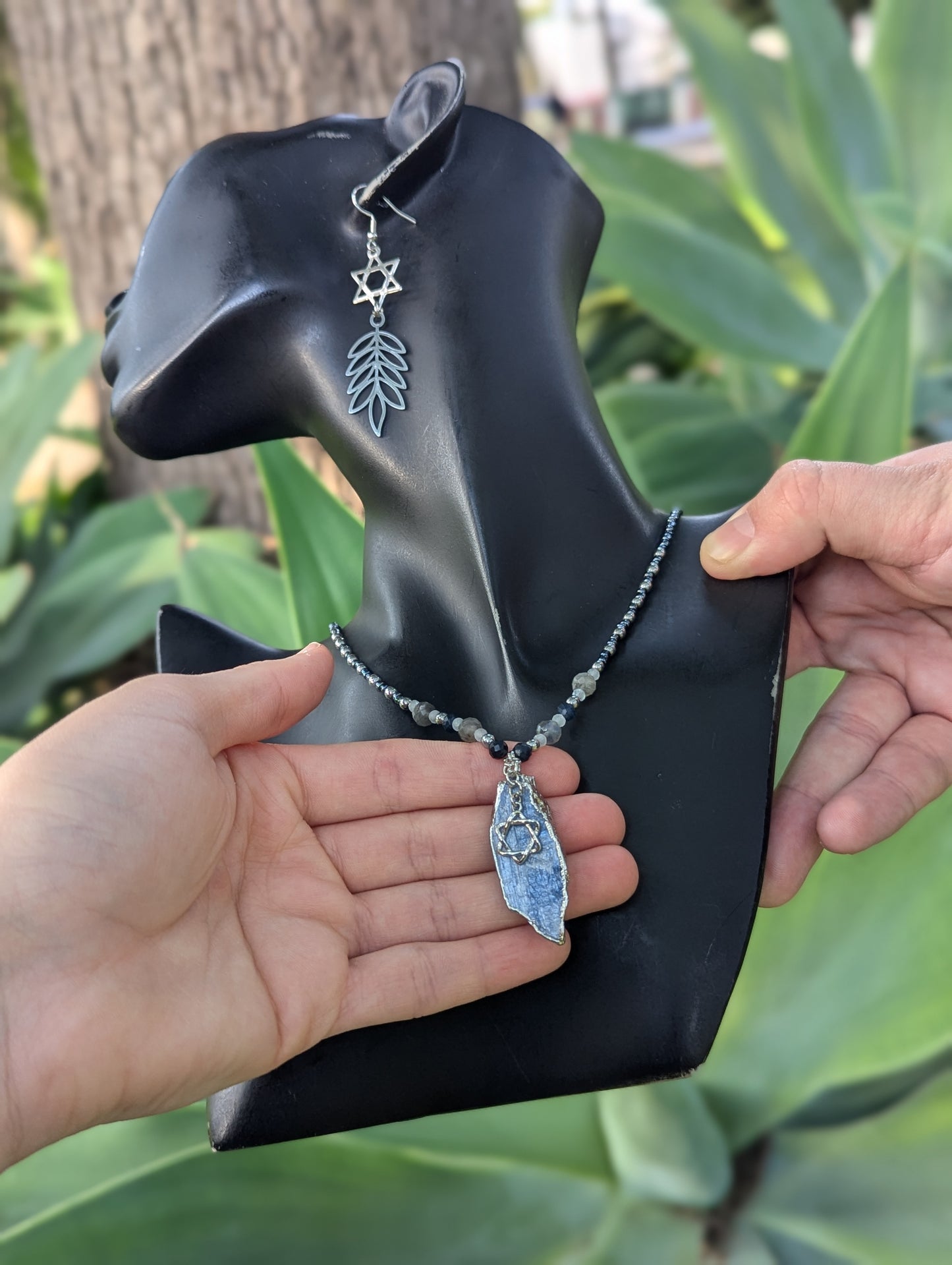 Blue Calcite, Sapphire, Labradorite & Sterling Silver Magen David