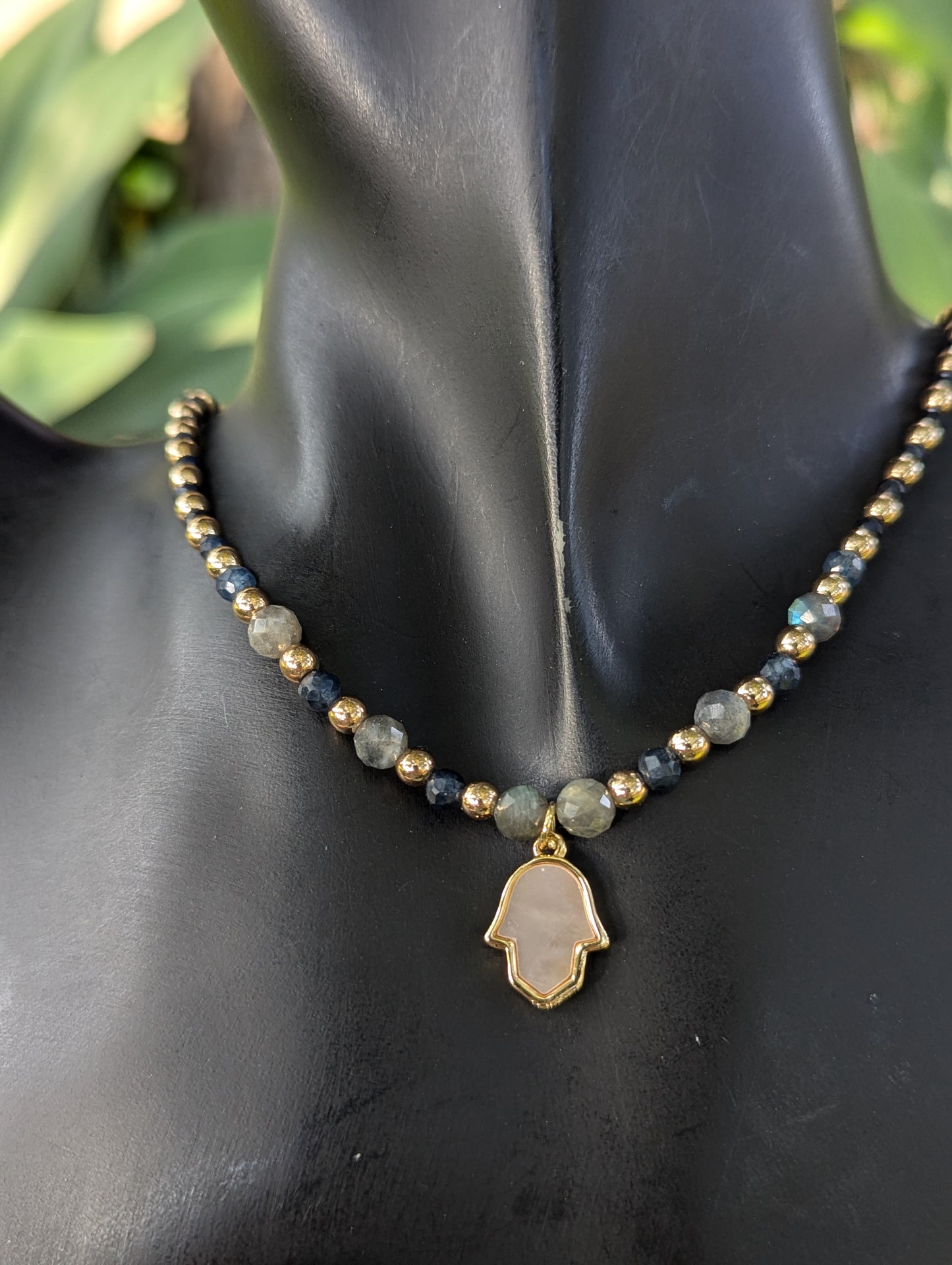 Mother of Pearl Hamsa, Sapphire & Labradorite Set