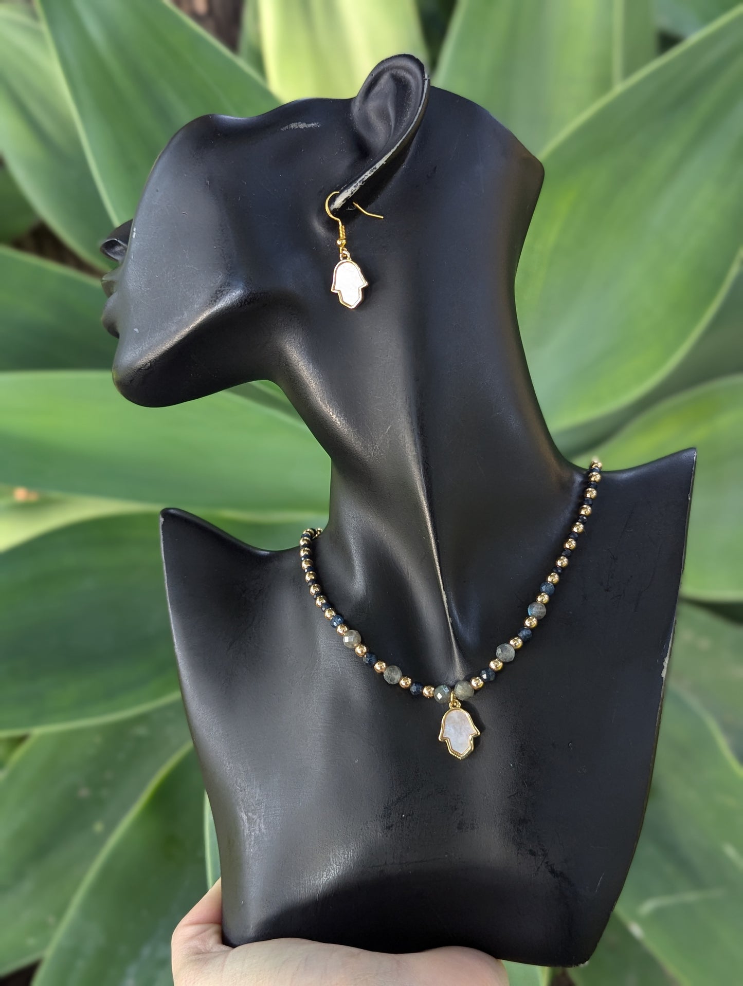 Mother of Pearl Hamsa, Sapphire & Labradorite Set