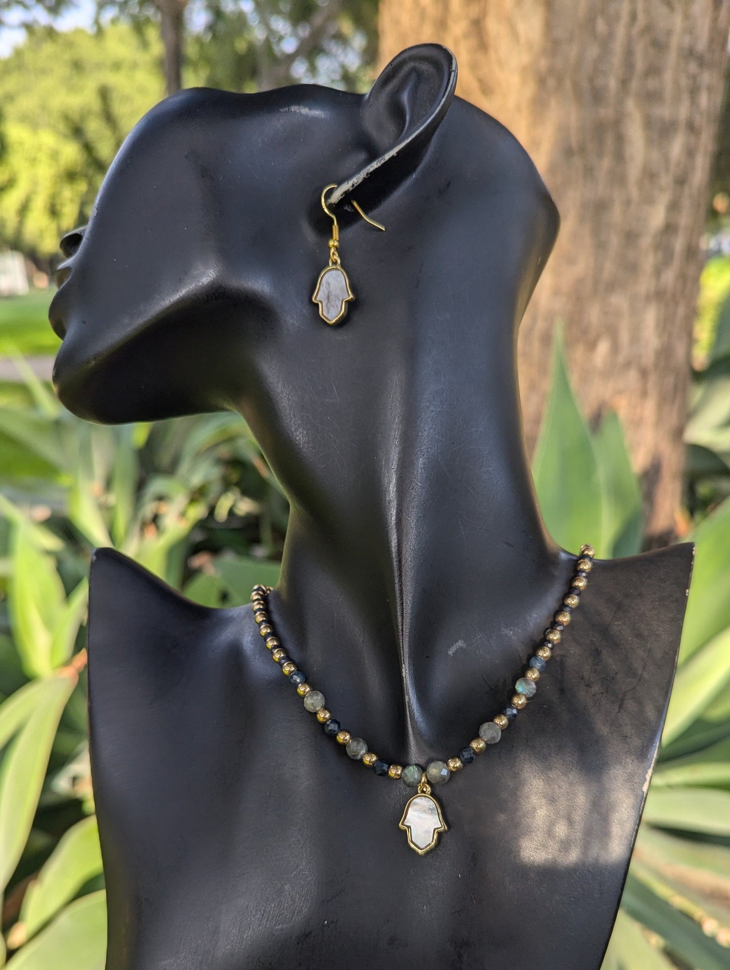 Mother of Pearl Hamsa, Sapphire & Labradorite Set