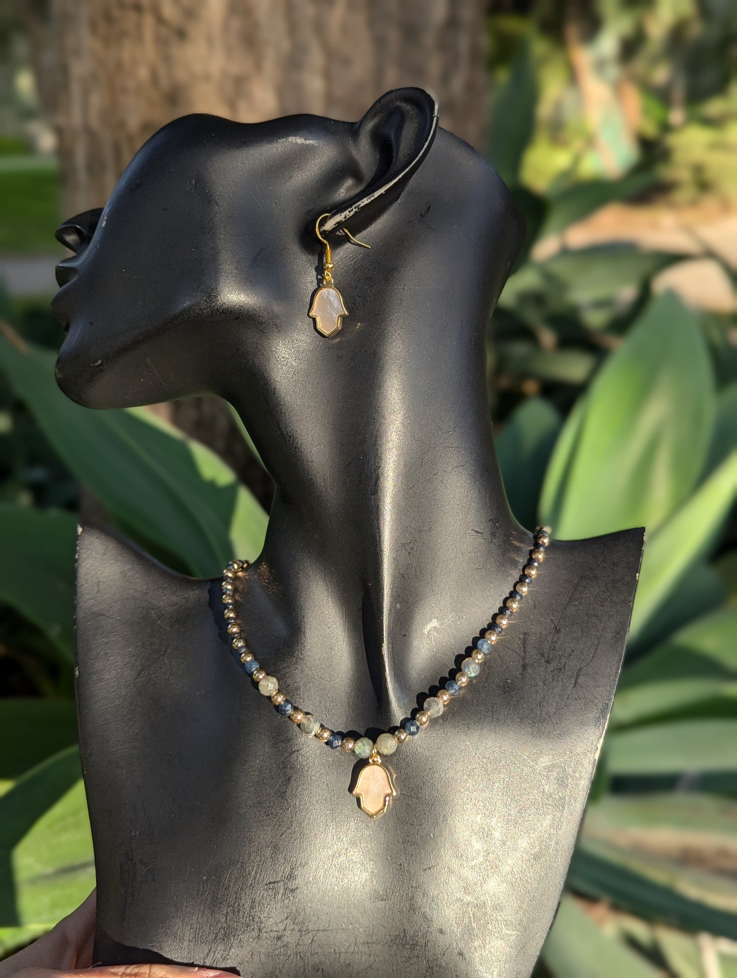 Mother of Pearl Hamsa, Sapphire & Labradorite Set