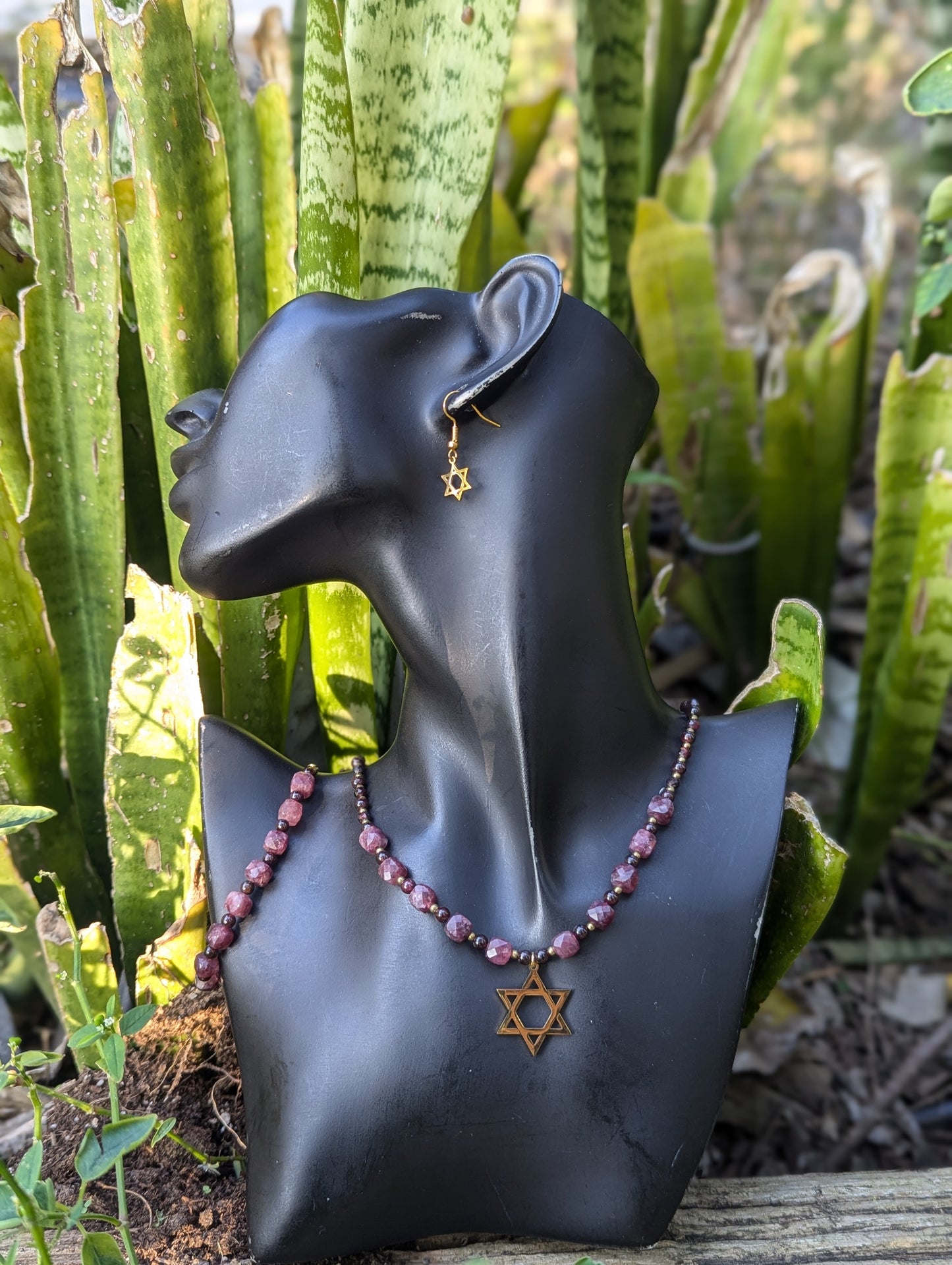 Garnet Gemstones Star of David Set