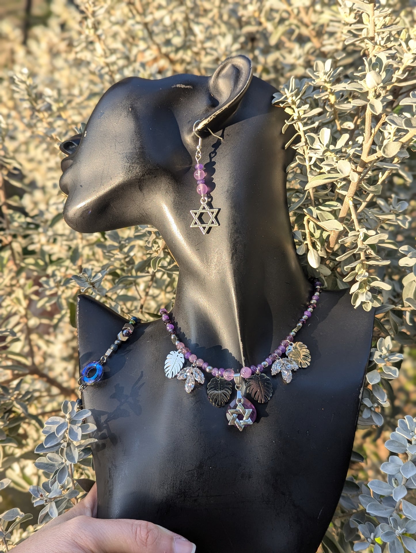 Amethyst Leafy Star of David Set