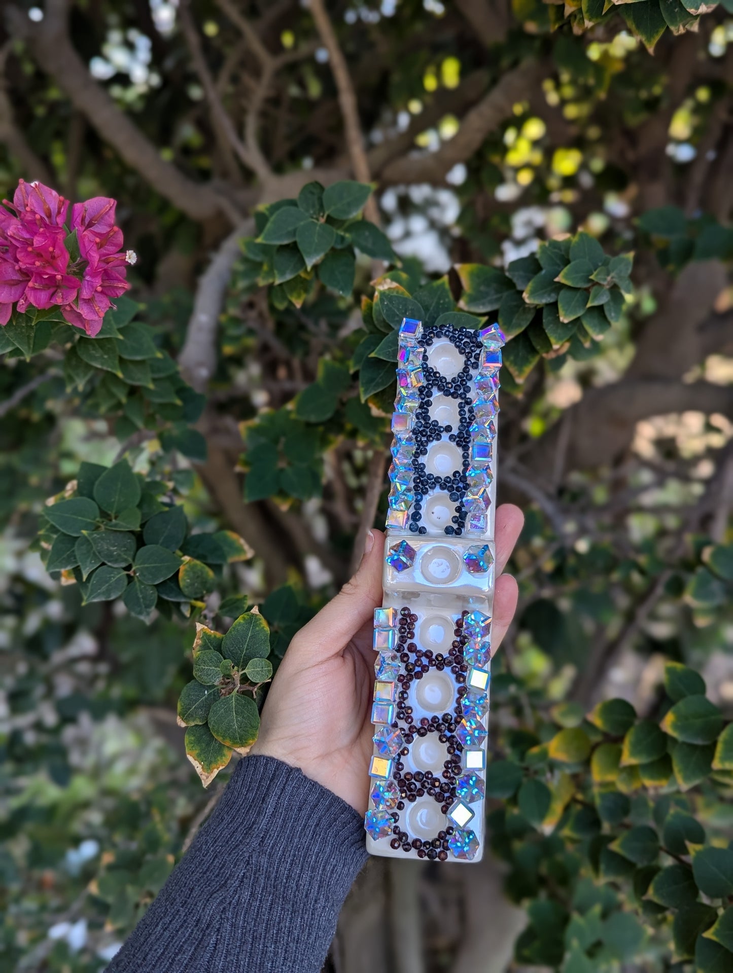 Handmade Menorah with Swarovski, Sapphire and Garnet Gemstones