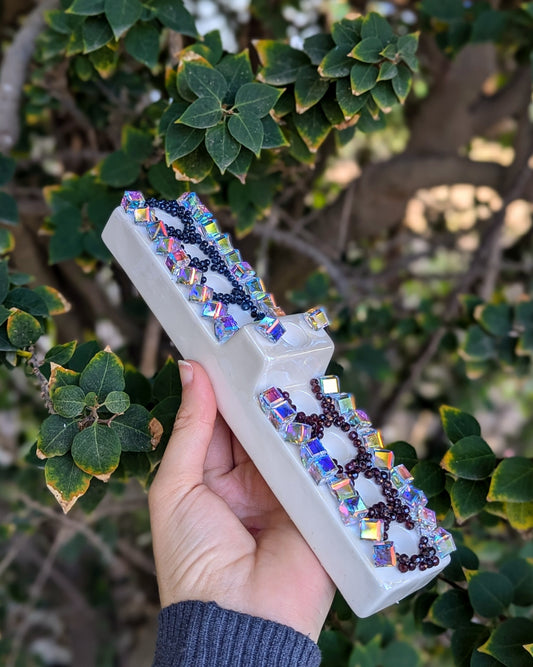 Handmade Menorah with Swarovski, Sapphire and Garnet Gemstones