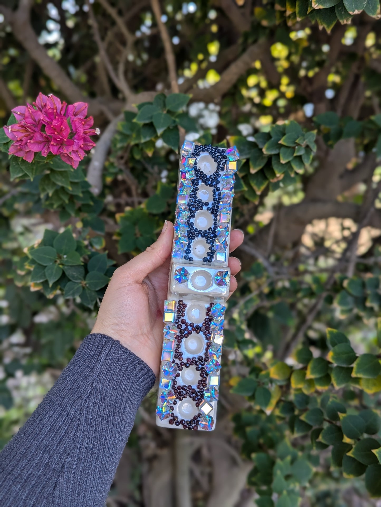 Handmade Menorah with Swarovski, Sapphire and Garnet Gemstones