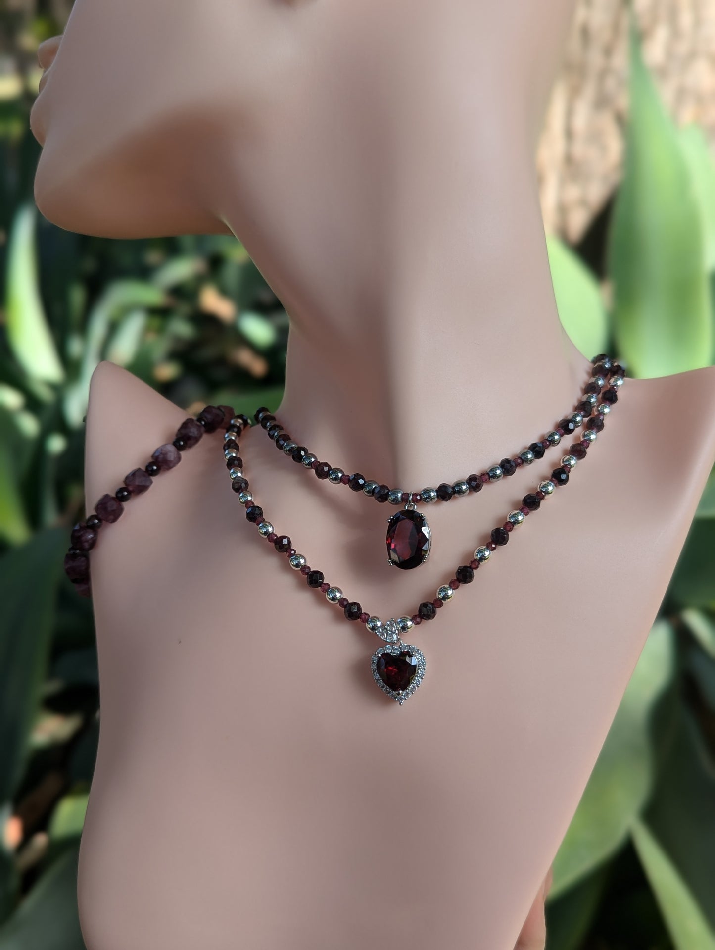 Garnet & Zirconia Red Hearts Love Set