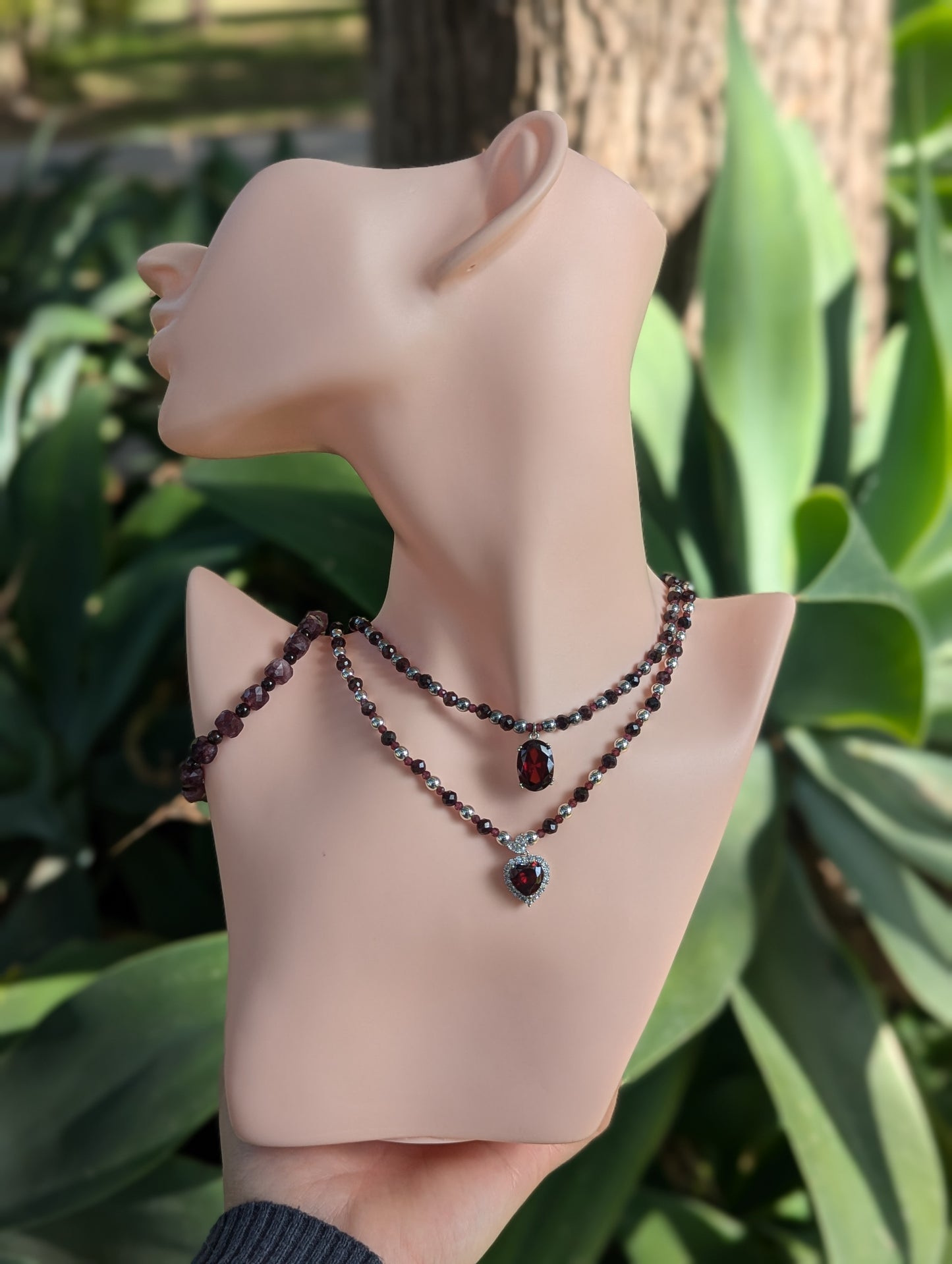 Garnet & Zirconia Red Hearts Love Set