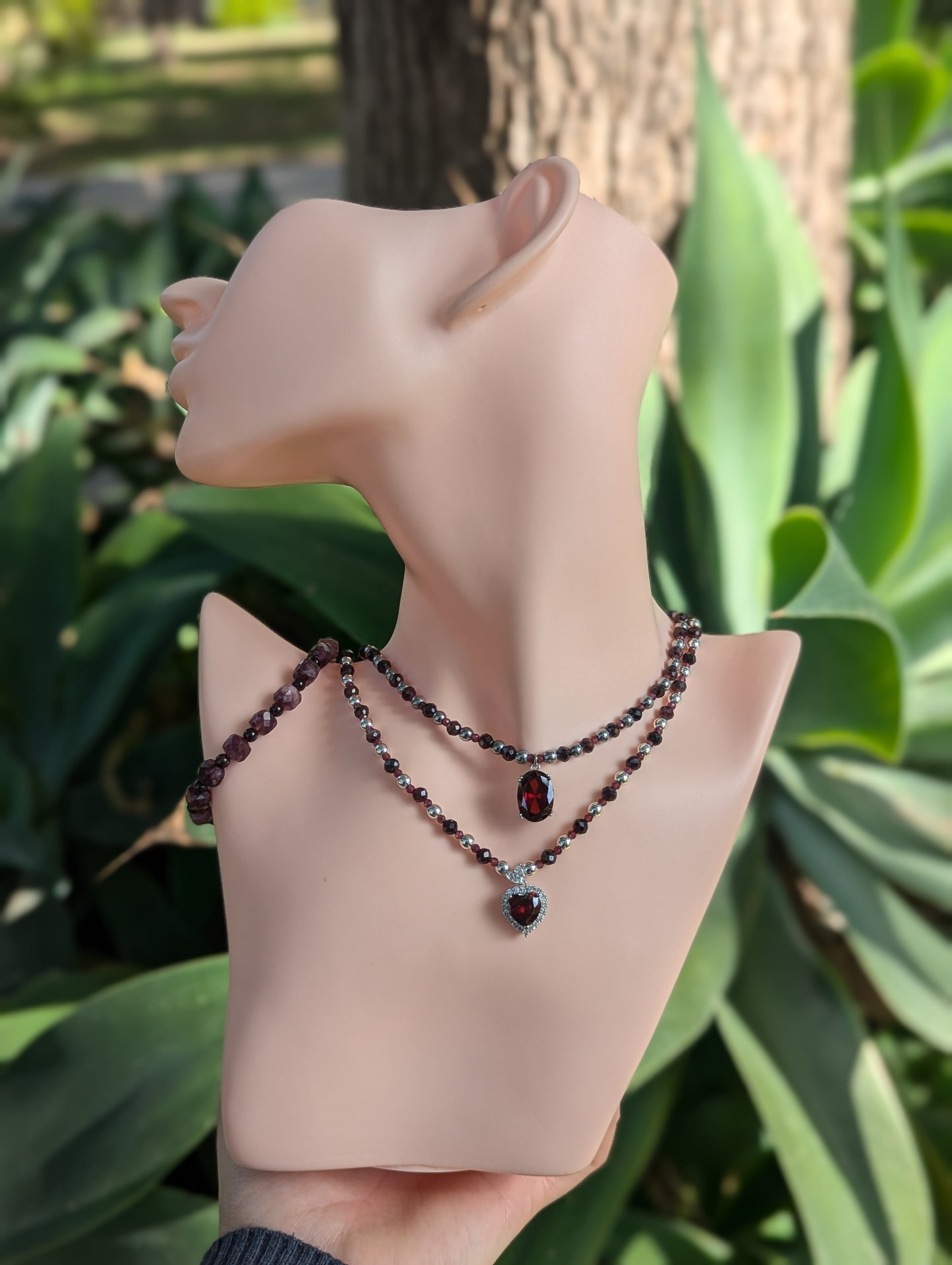 Garnet & Zirconia Red Hearts Love Set