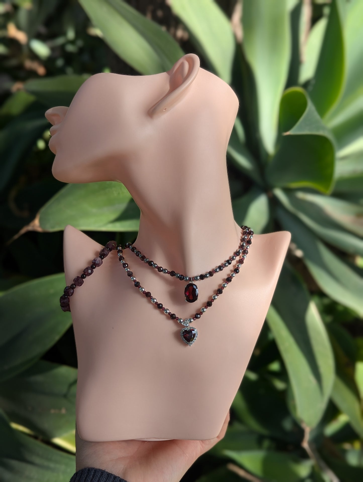 Garnet & Zirconia Red Hearts Love Set