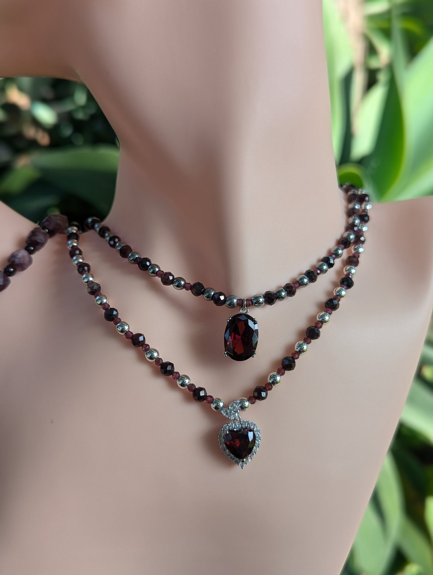 Garnet & Zirconia Red Hearts Love Set