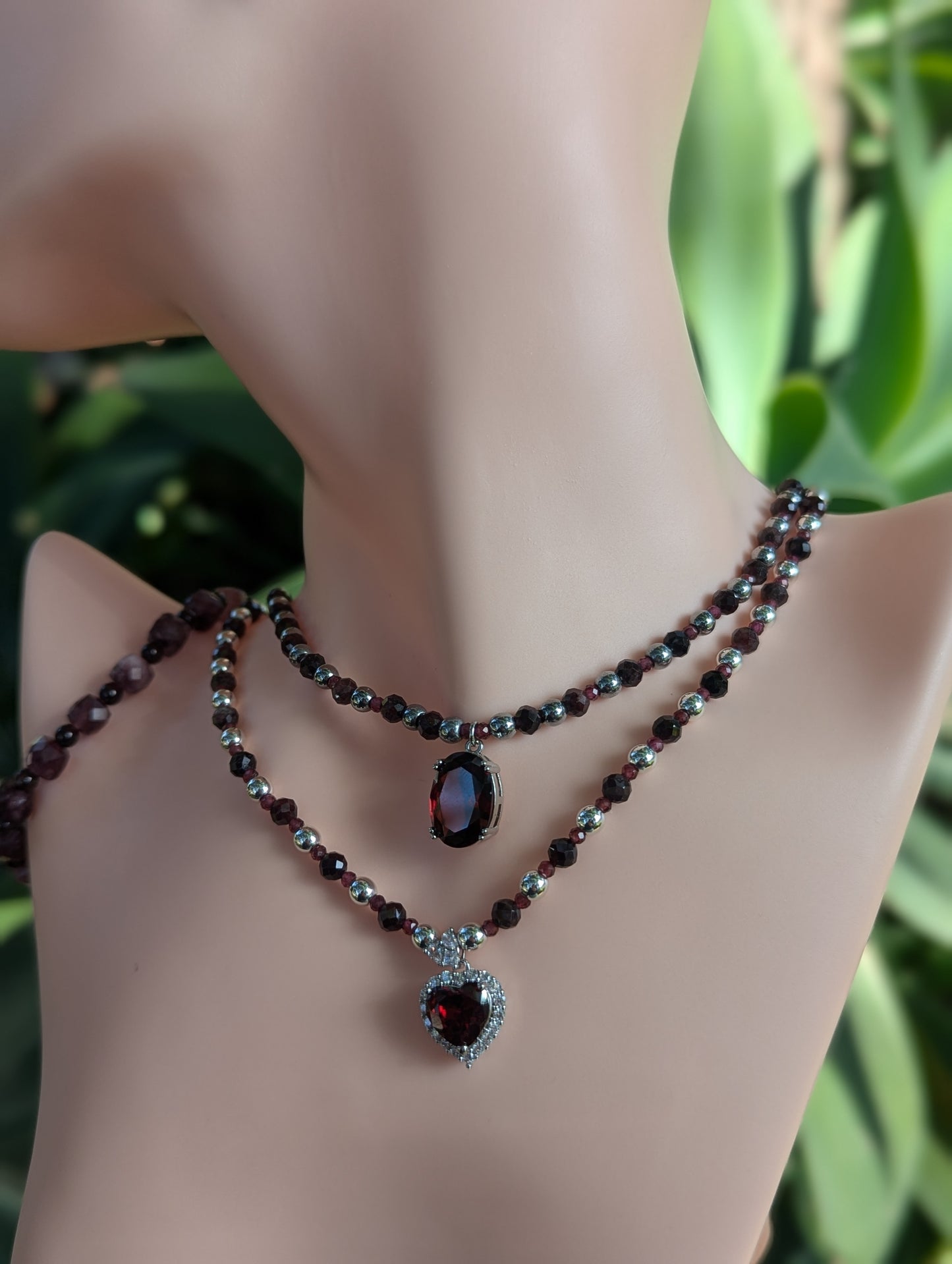 Garnet & Zirconia Red Hearts Love Set