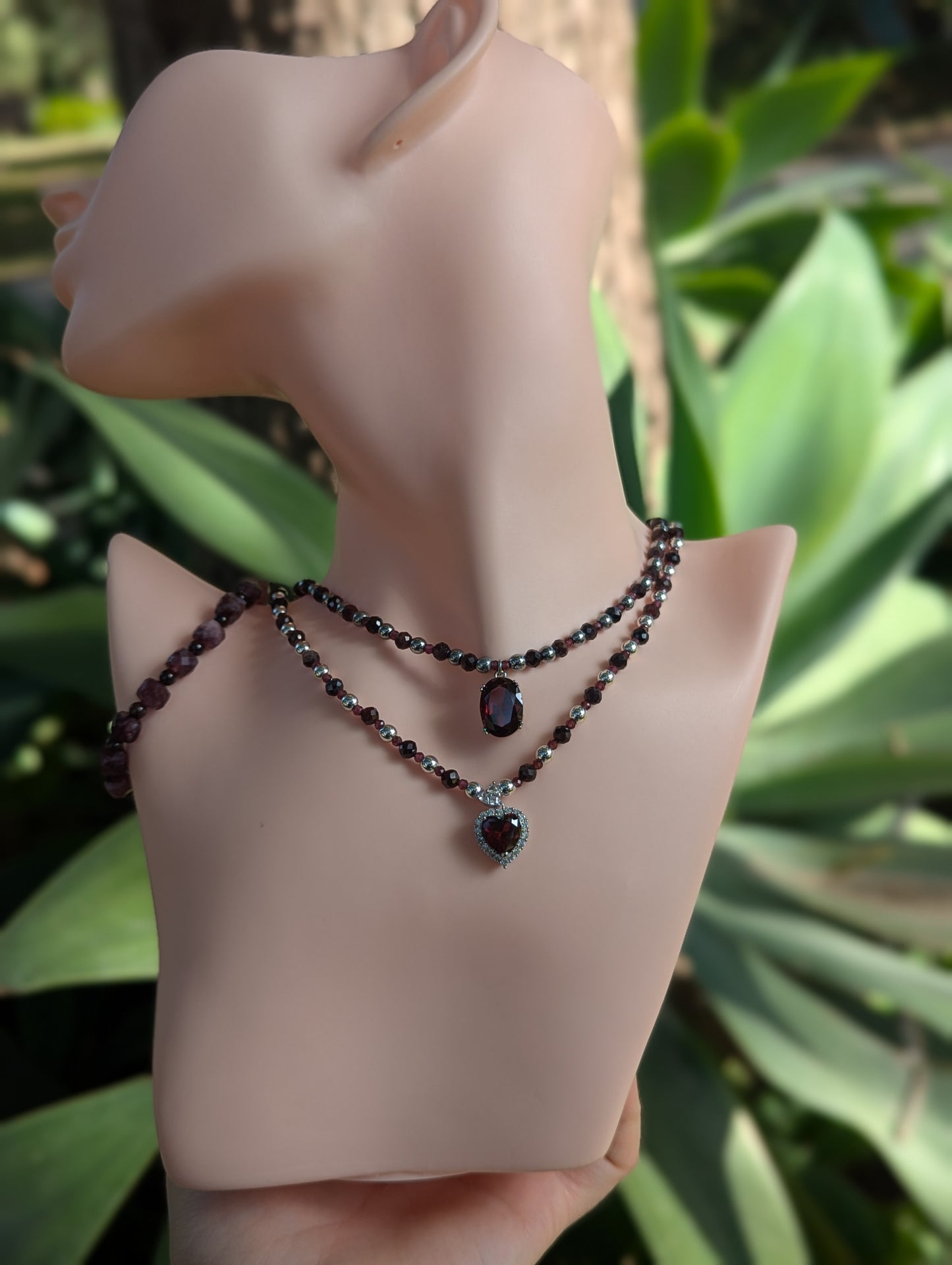 Garnet & Zirconia Red Hearts Love Set