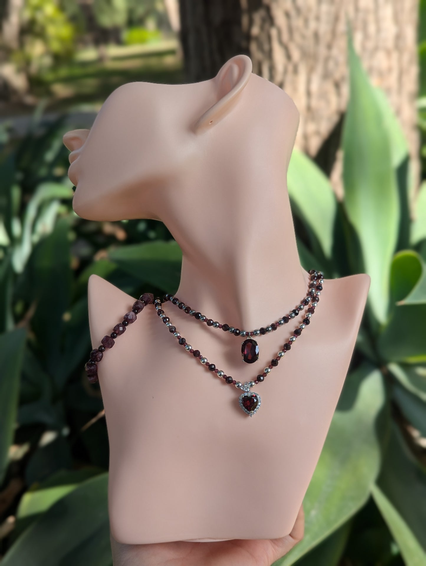 Garnet & Zirconia Red Hearts Love Set