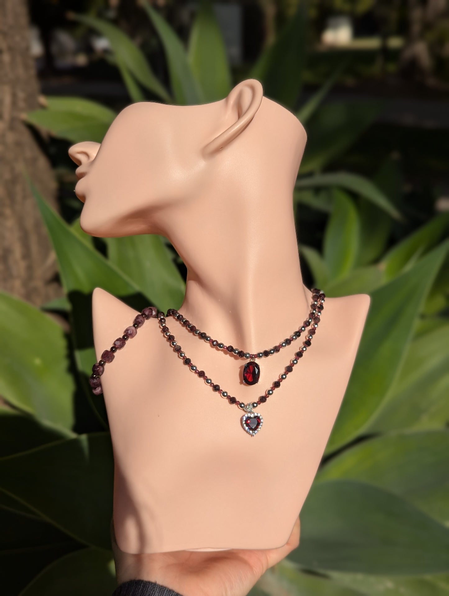 Garnet & Zirconia Red Hearts Love Set