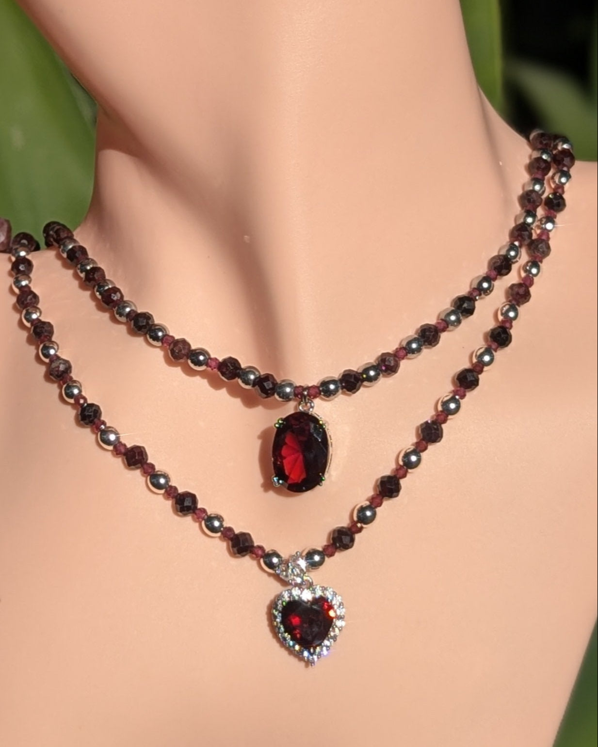 Garnet & Zirconia Red Hearts Love Set