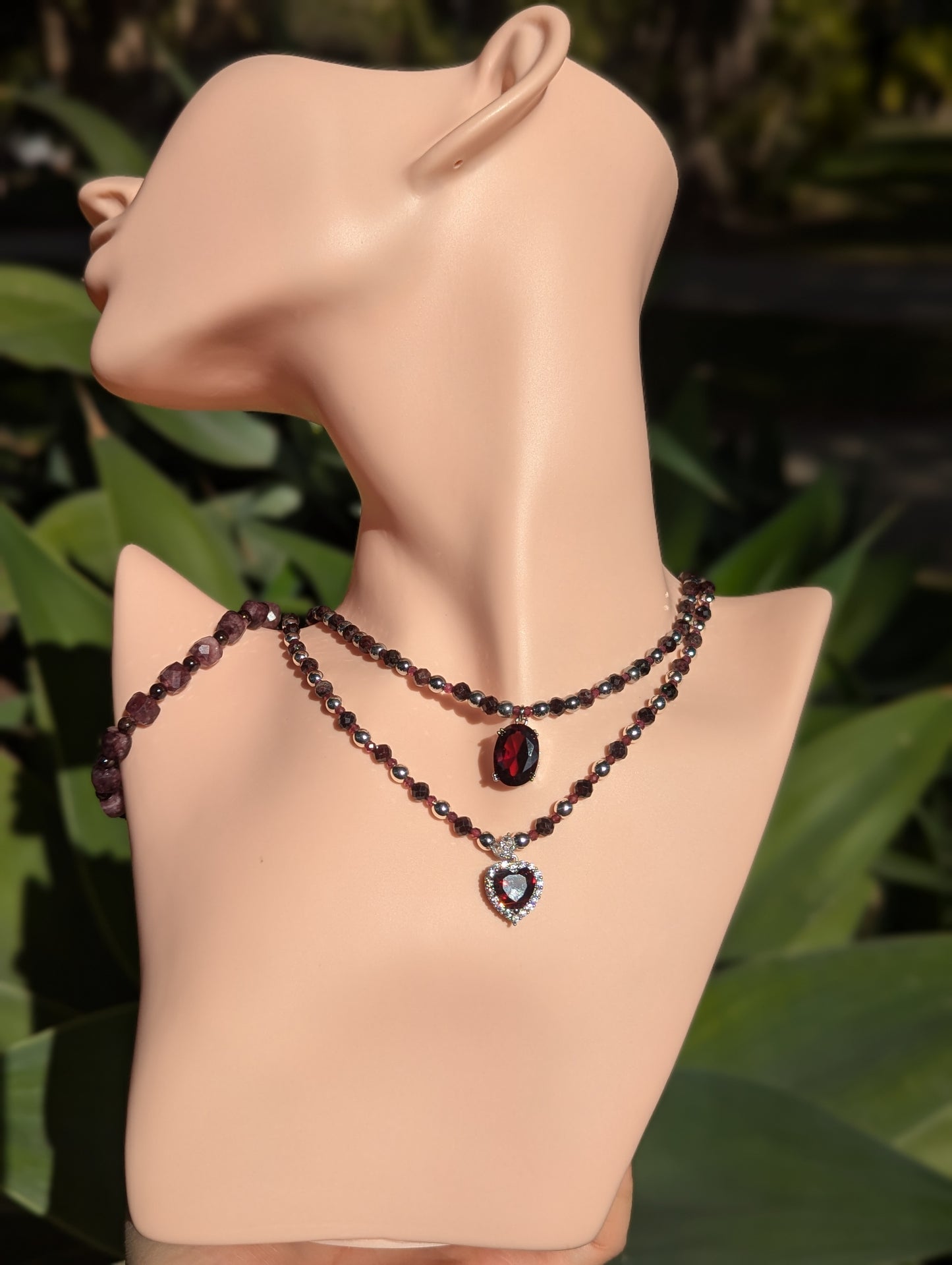 Garnet & Zirconia Red Hearts Love Set