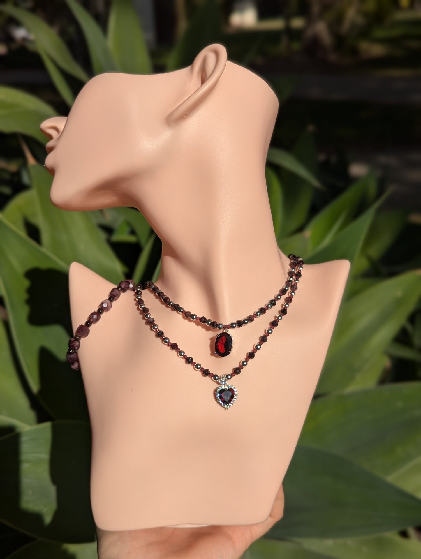 Garnet & Zirconia Red Hearts Love Set