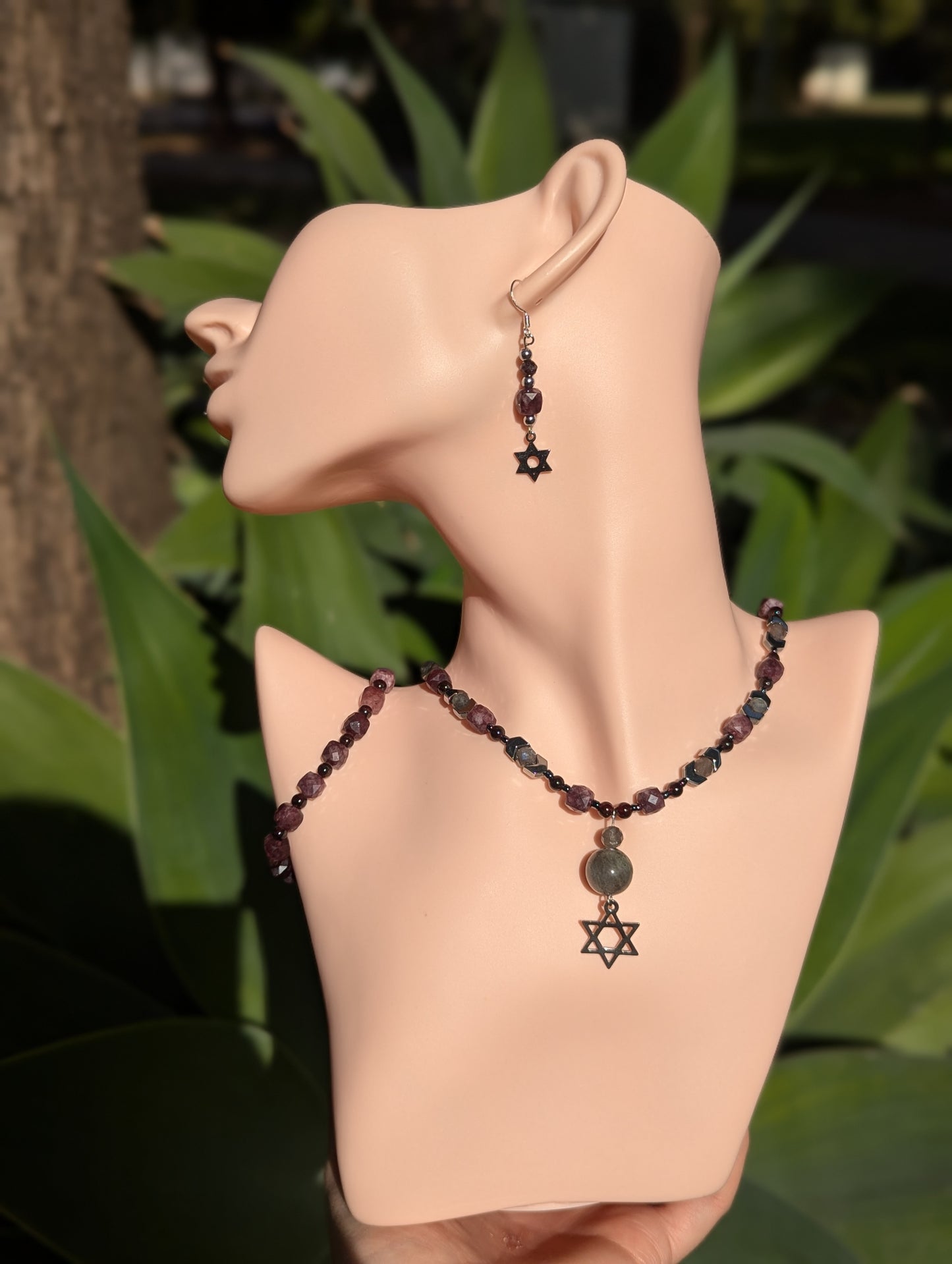 Labradorite & Garnet Magen David Set